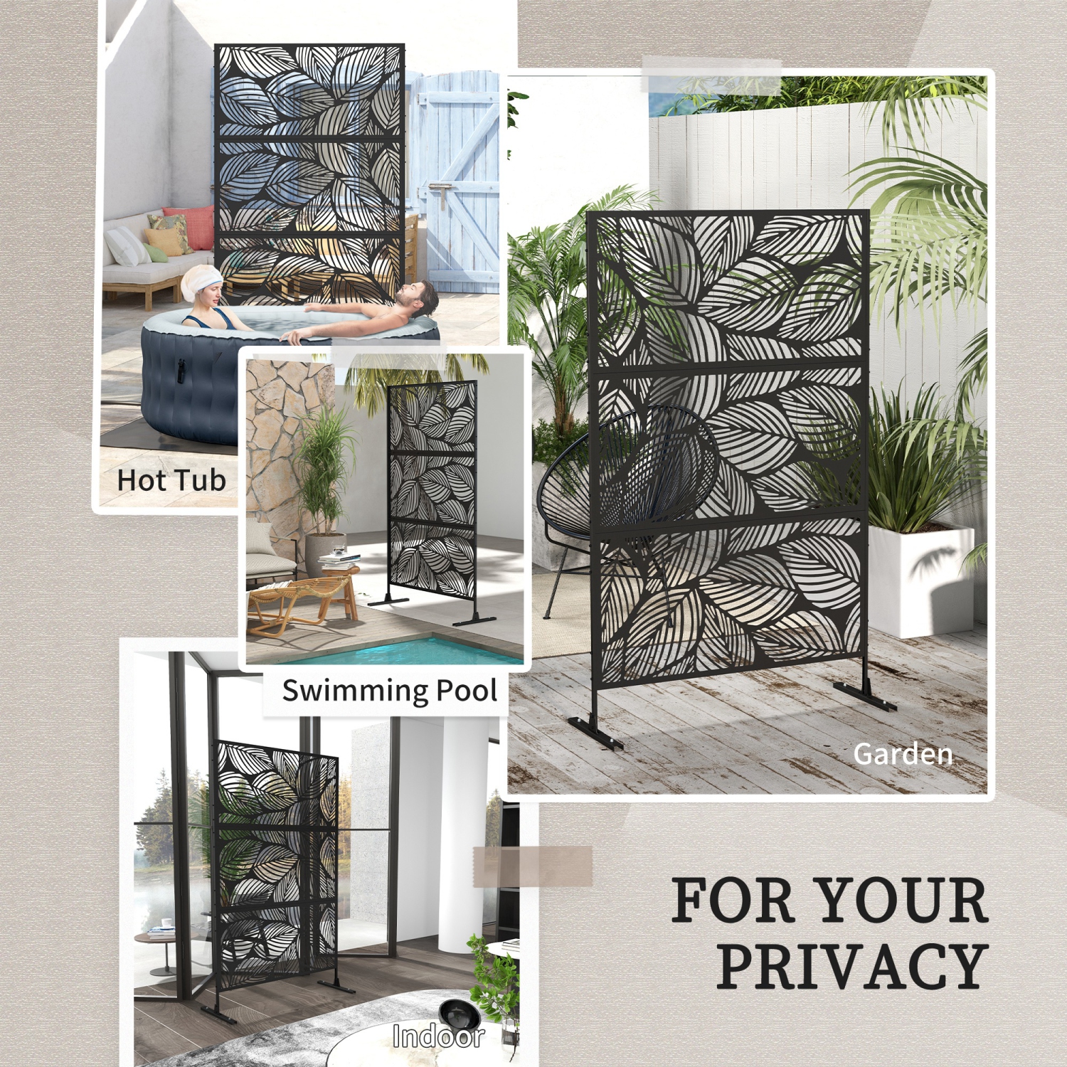 Outsunny Metal Outdoor Privacy Screen, Decorative Outdoor Divider with Stand and Expansion Screws, Freestanding Privacy Panel for Garden, Backyard,