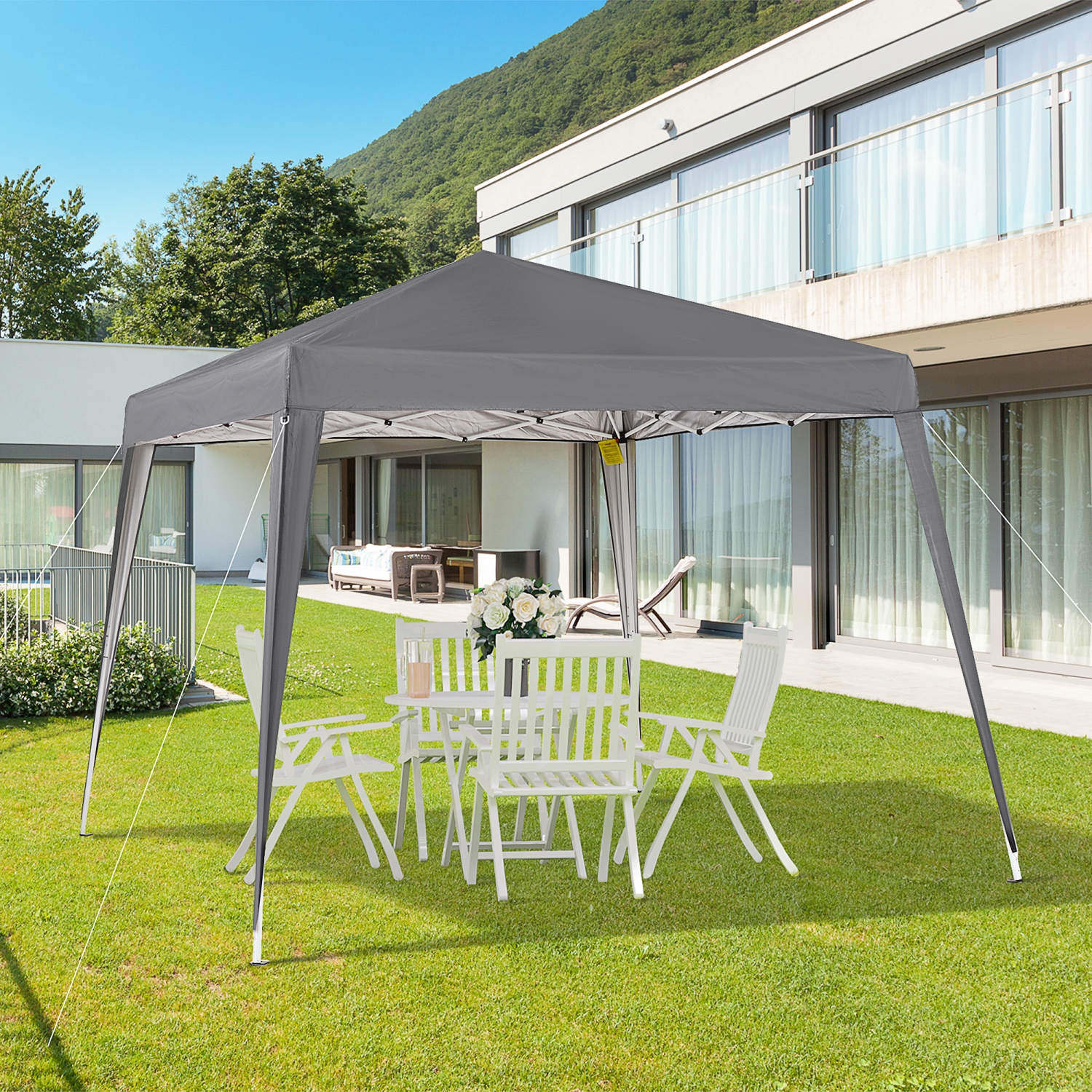Outsunny 8' x 8' Pop Up Canopy with Inclined Legs, Outdoor Folding Tent, Portable Garden Party Gazebo with Carrying Bag for Camping, Party, Picnic,