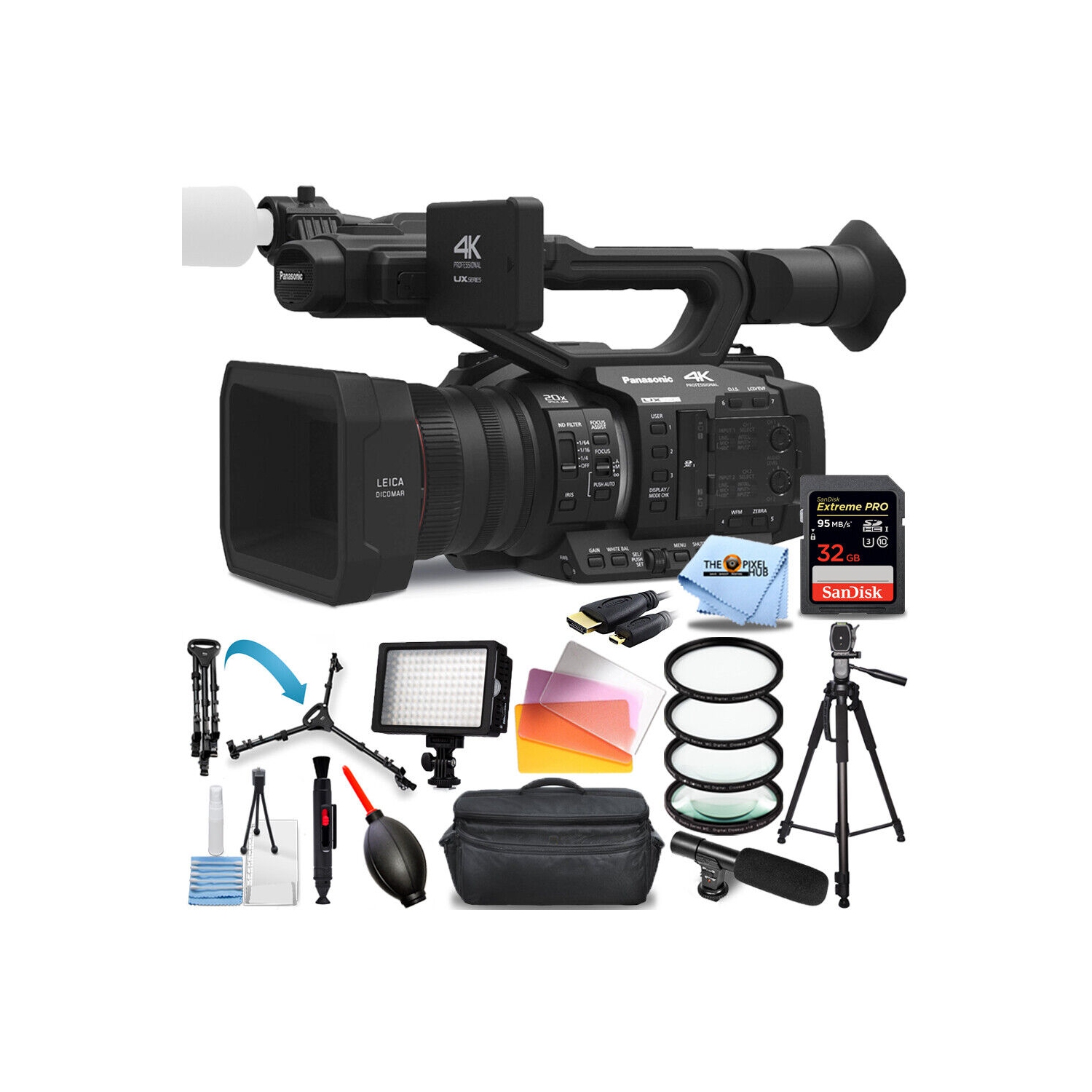 Panasonic AG-UX180 4K Premium Professional Camcorder + 32GB + LED Light BUNDLE