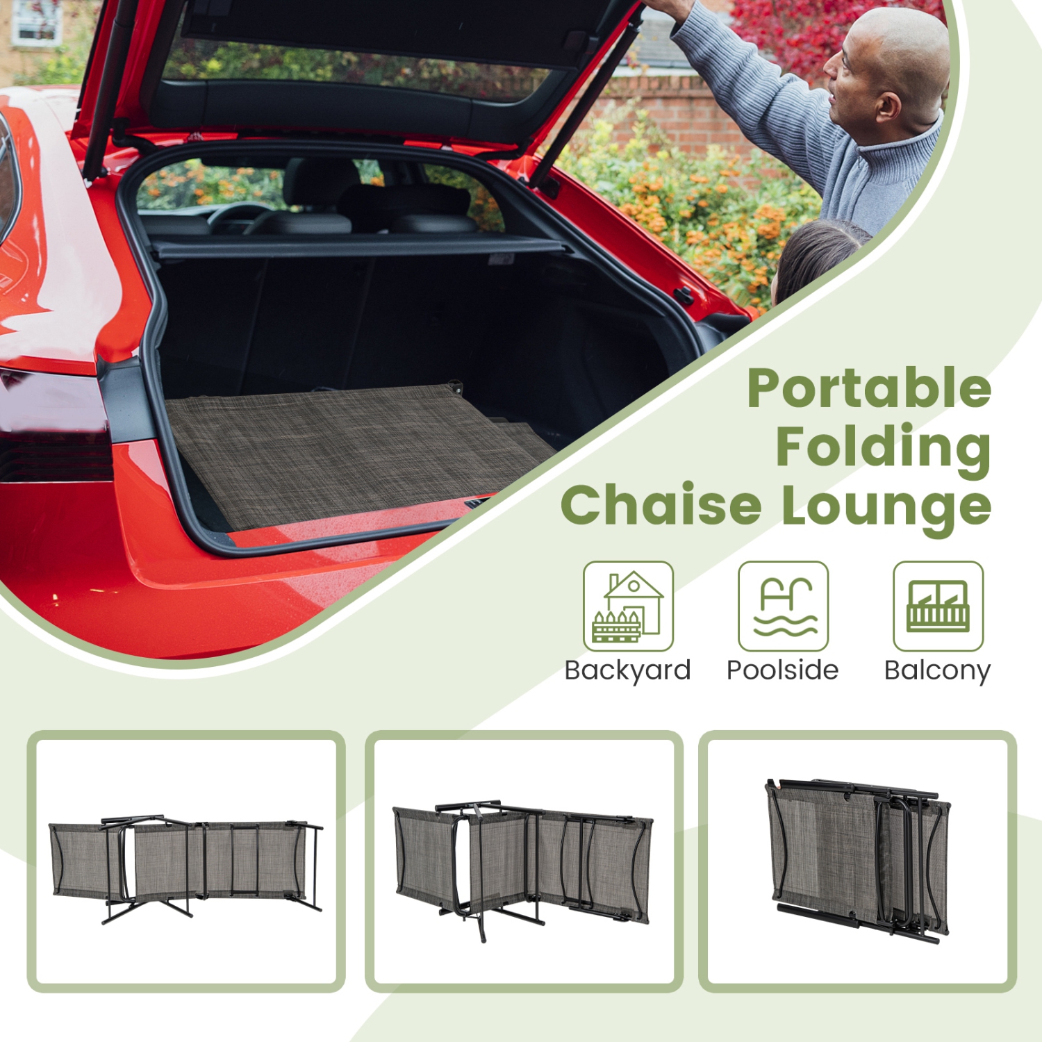 Chaises longues pliantes de patio de 2 pièces avec dossier inclinable à 6 niveaux de Costway