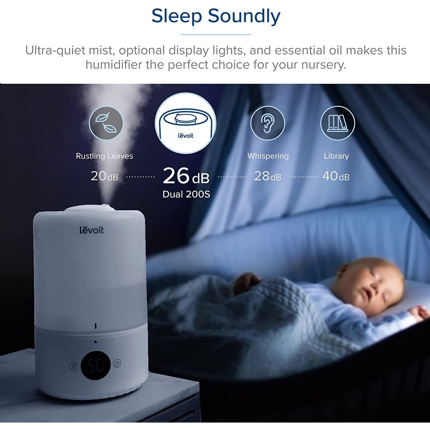 LEVOIT Humidifiers for Bedroom, Smart WiFi Alexa Control, Top Fill Cool Mist for Baby Nursery and Plants with Essential Oil Diffuser,