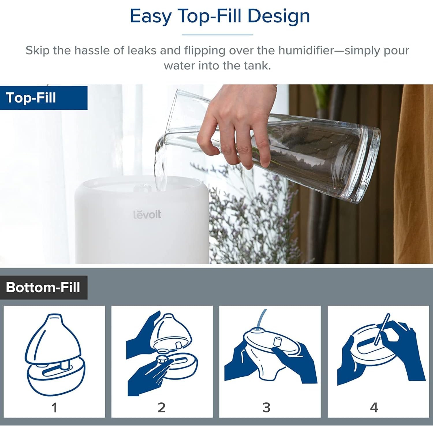 LEVOIT Humidifiers for Bedroom, Smart WiFi Alexa Control, Top Fill Cool Mist for Baby Nursery and Plants with Essential Oil Diffuser,