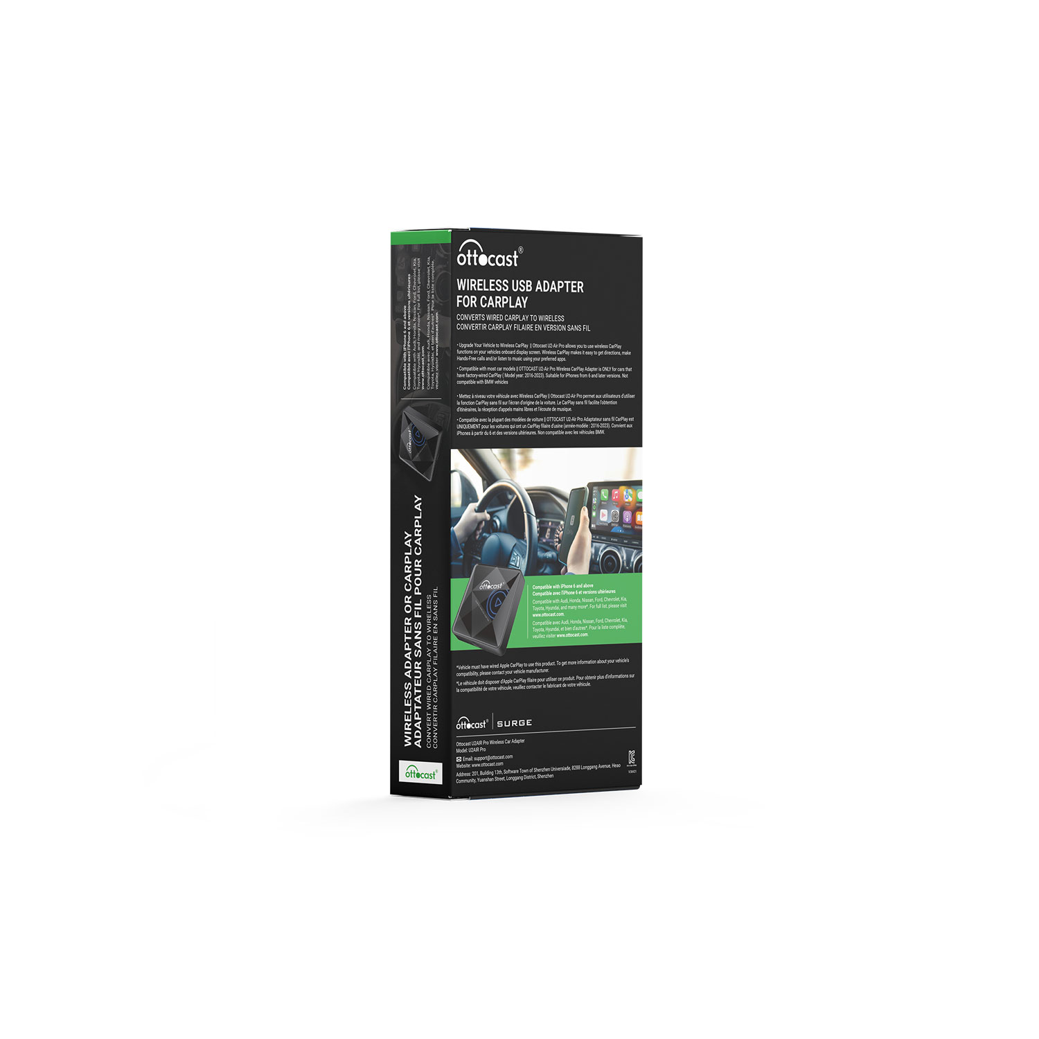 Adaptateur sans fil CarPlay Apple U2-AIR Pro d'Ottocast - Noir