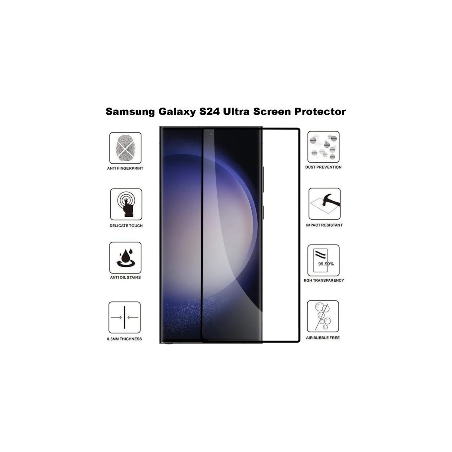 Protecteur d'écran pour Galaxy S24 de Samsung - Paquet de 2, dureté 9H, résistance aux rayures, verre trempé, clarté HD, écran tactile sensible,