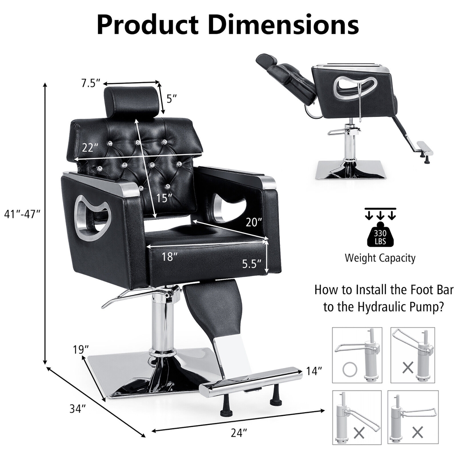 Gymax Adjustable Barber Chair Heavy-Duty Hydraulic Pump Salon Chair 360° Rotation