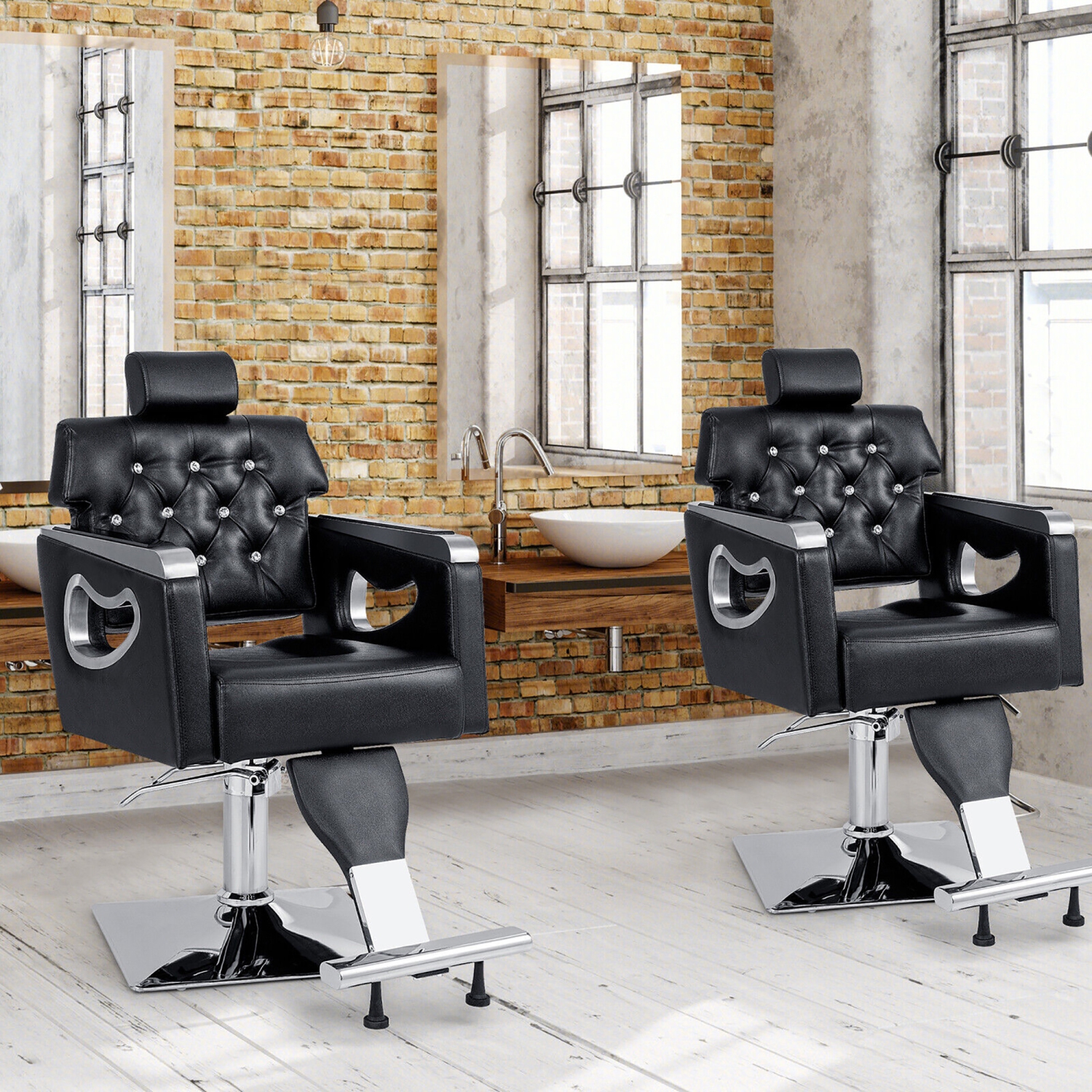 Gymax Adjustable Barber Chair Heavy-Duty Hydraulic Pump Salon Chair 360° Rotation