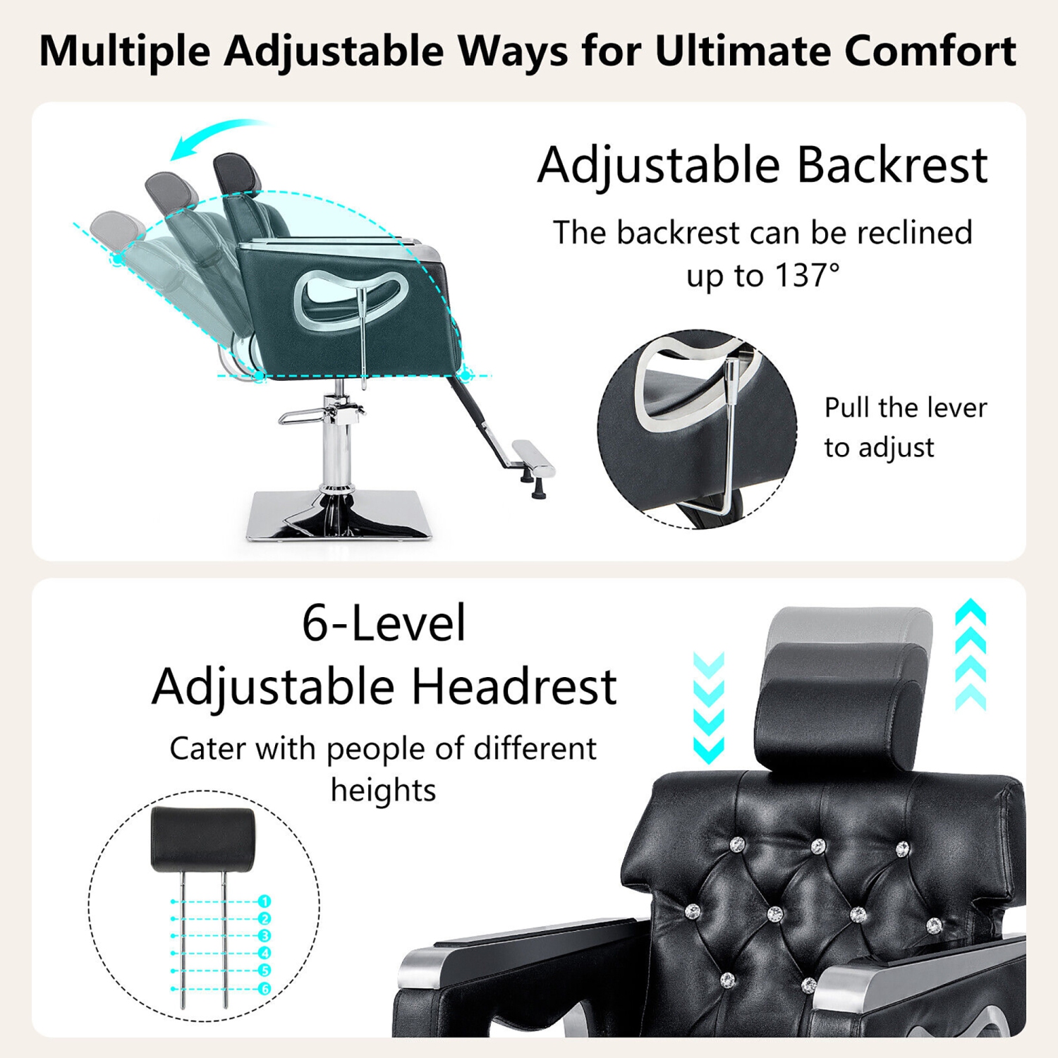 Gymax Adjustable Barber Chair Heavy-Duty Hydraulic Pump Salon Chair 360° Rotation