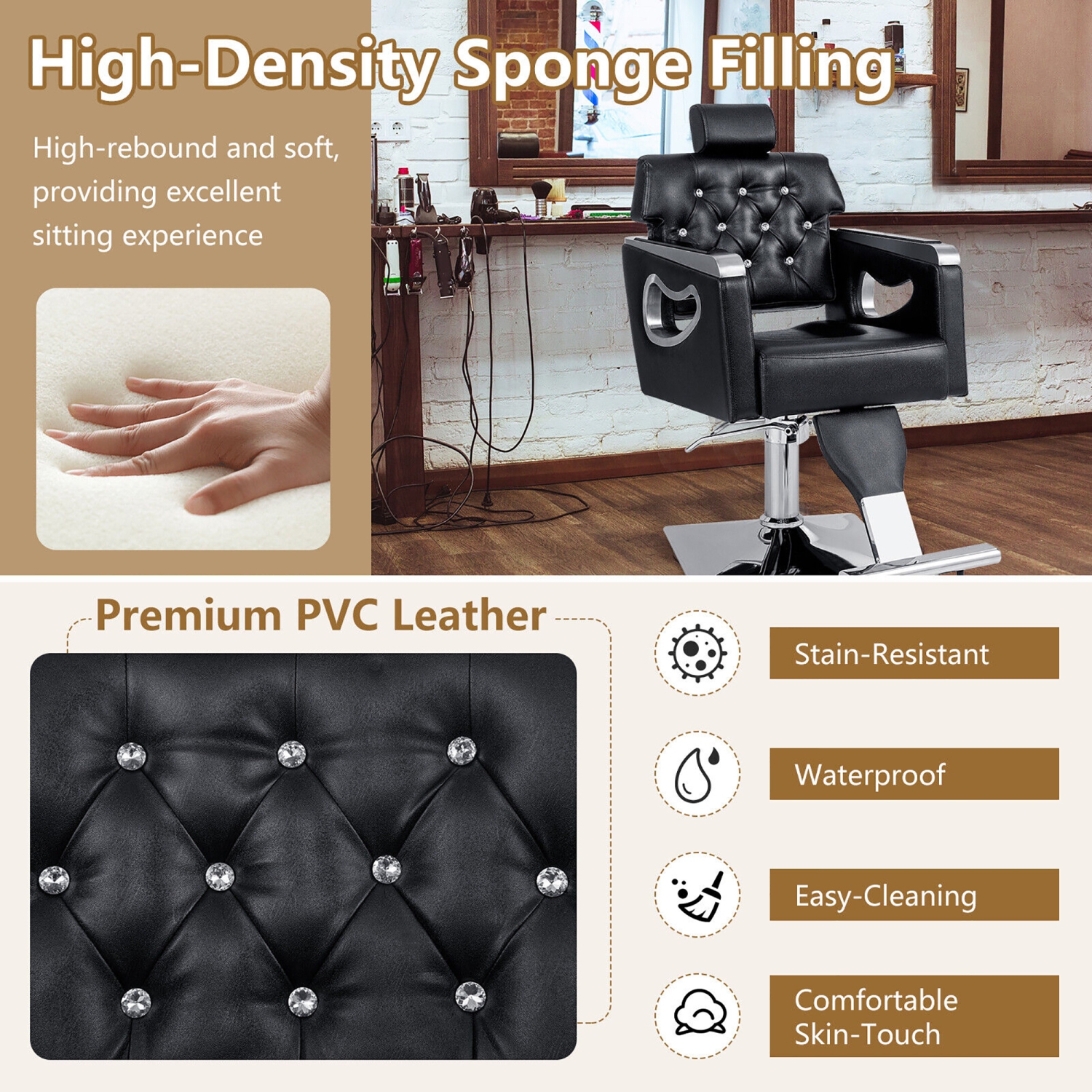 Gymax Adjustable Barber Chair Heavy-Duty Hydraulic Pump Salon Chair 360° Rotation