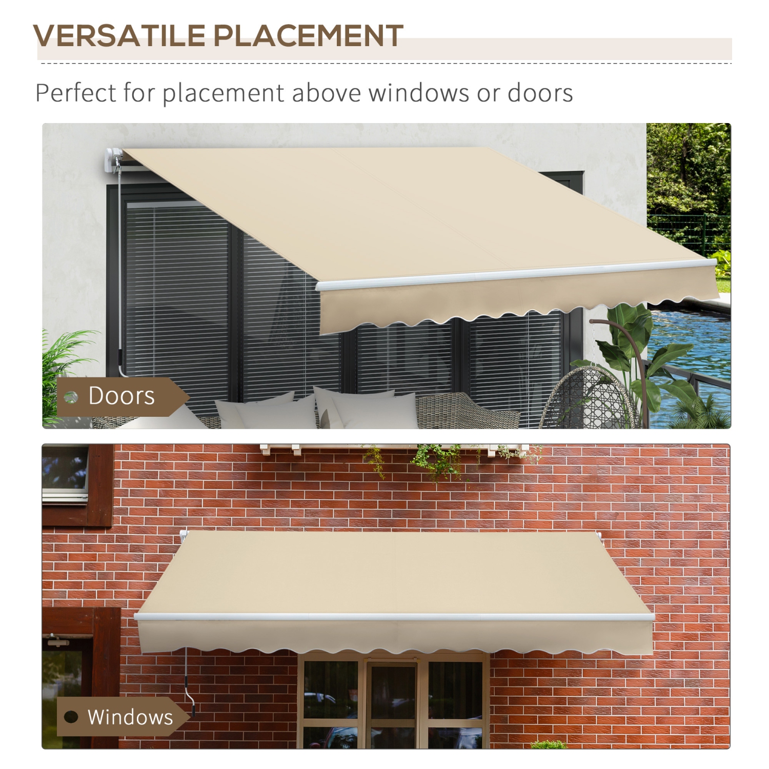 Outsunny 12' x 8' Retractable Awning Patio Awnings Sun Shade Shelter with Manual Crank Handle, UV & Water-Resistant Fabric and Aluminum Frame for