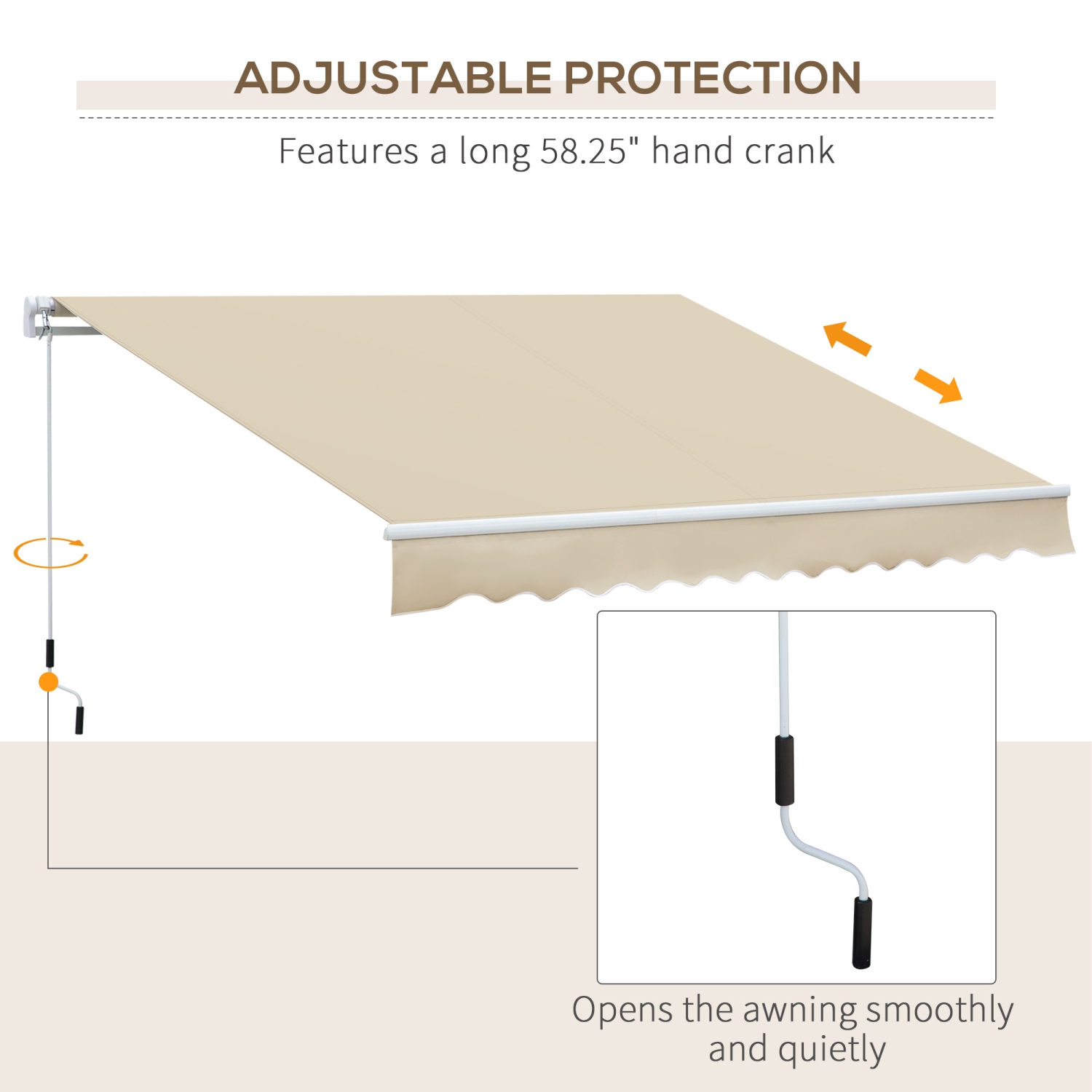 Outsunny 12' x 8' Retractable Awning Patio Awnings Sun Shade Shelter with Manual Crank Handle, UV & Water-Resistant Fabric and Aluminum Frame for
