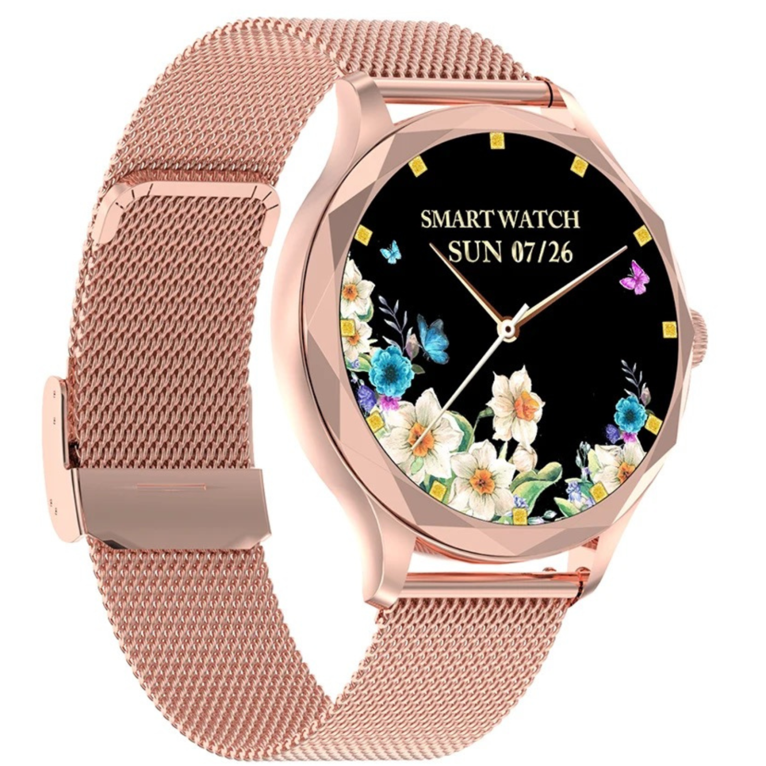 TUTT DT Women Diamond AMOLED Screen SmartWatch for Ladies Reloj Inteligente Fitness Sport Health Smart Watch Rose Gold Steel Straps