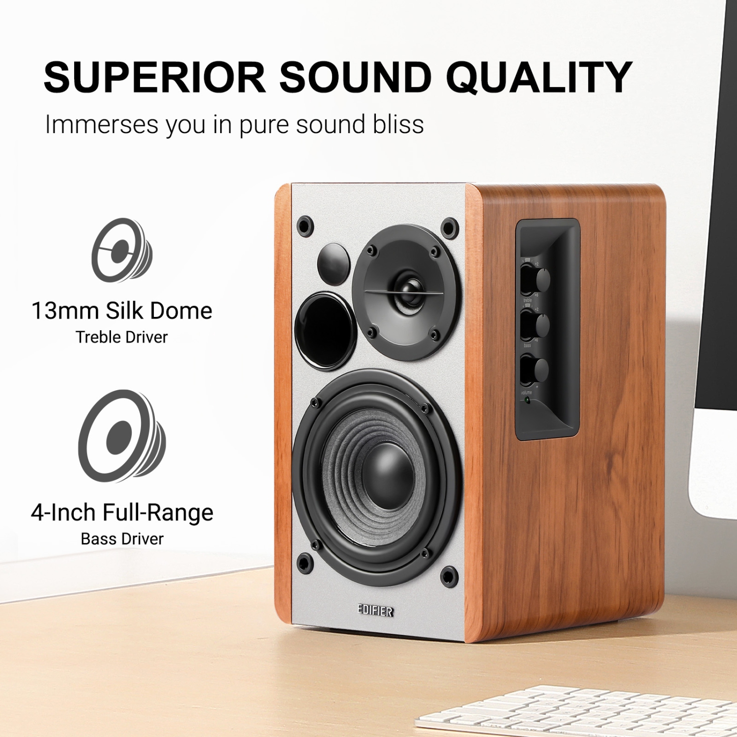Edifier R1280T Powered Bookshelf Speakers with WiiM Mini Wi-Fi Audio Streamer, Stream Hi-Res Audio from Spotify, Amazon Music and More