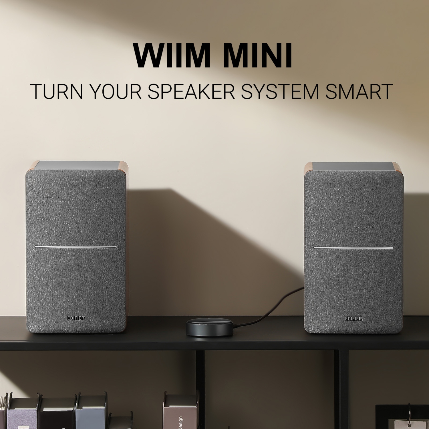 Edifier R1280T Powered Bookshelf Speakers with WiiM Mini Wi-Fi Audio Streamer, Stream Hi-Res Audio from Spotify, Amazon Music and More