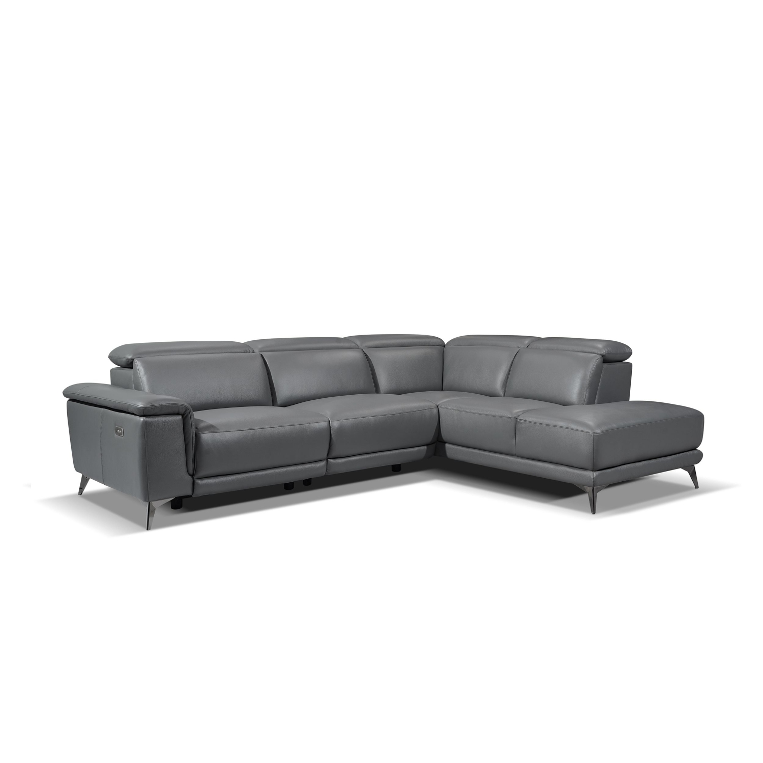 Pista Contemporary Grey Top Grain Leather Power Reclining Sectional