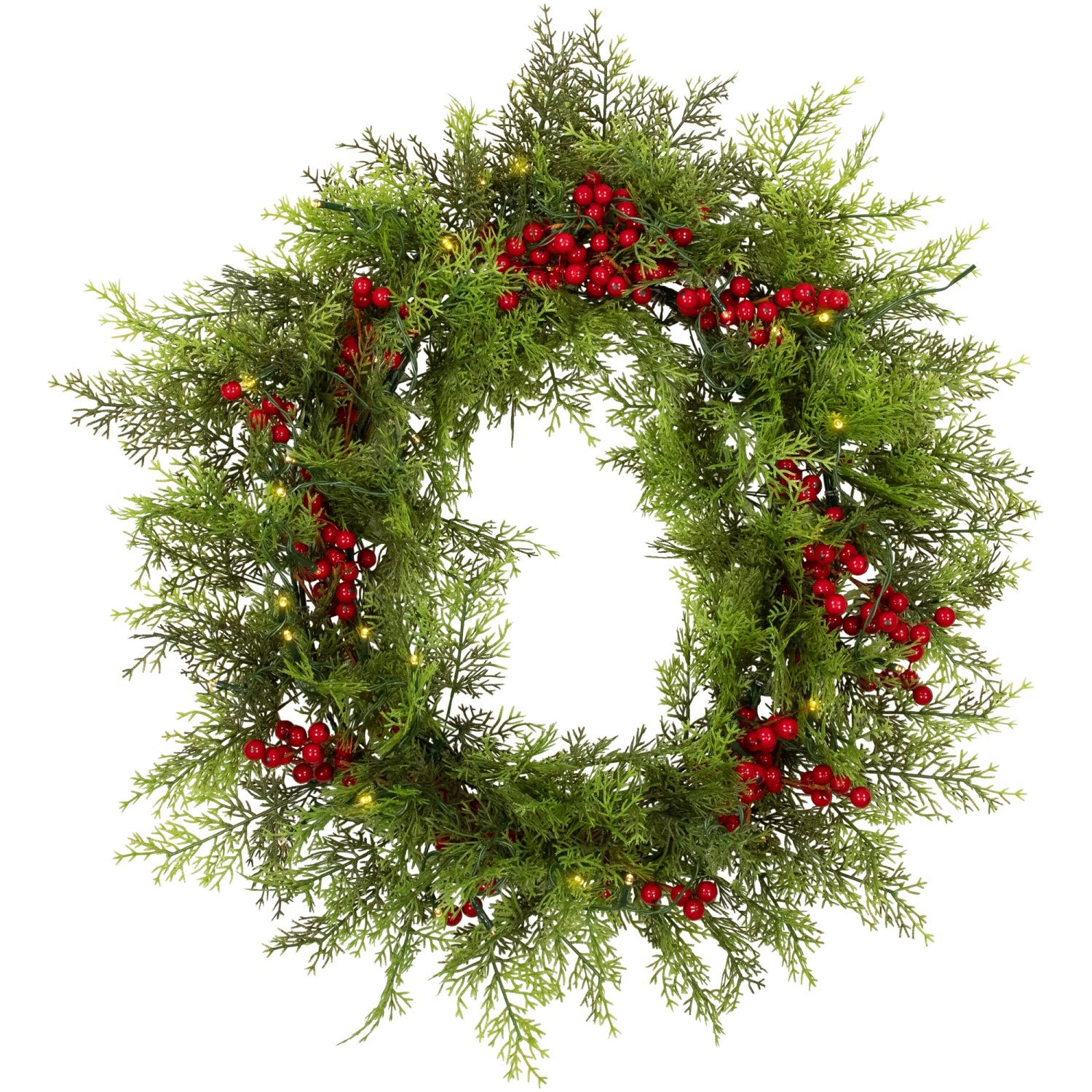 Lighted Artificial Cedar "JOY" Christmas Decoration - 24" - Warm White LED Lights