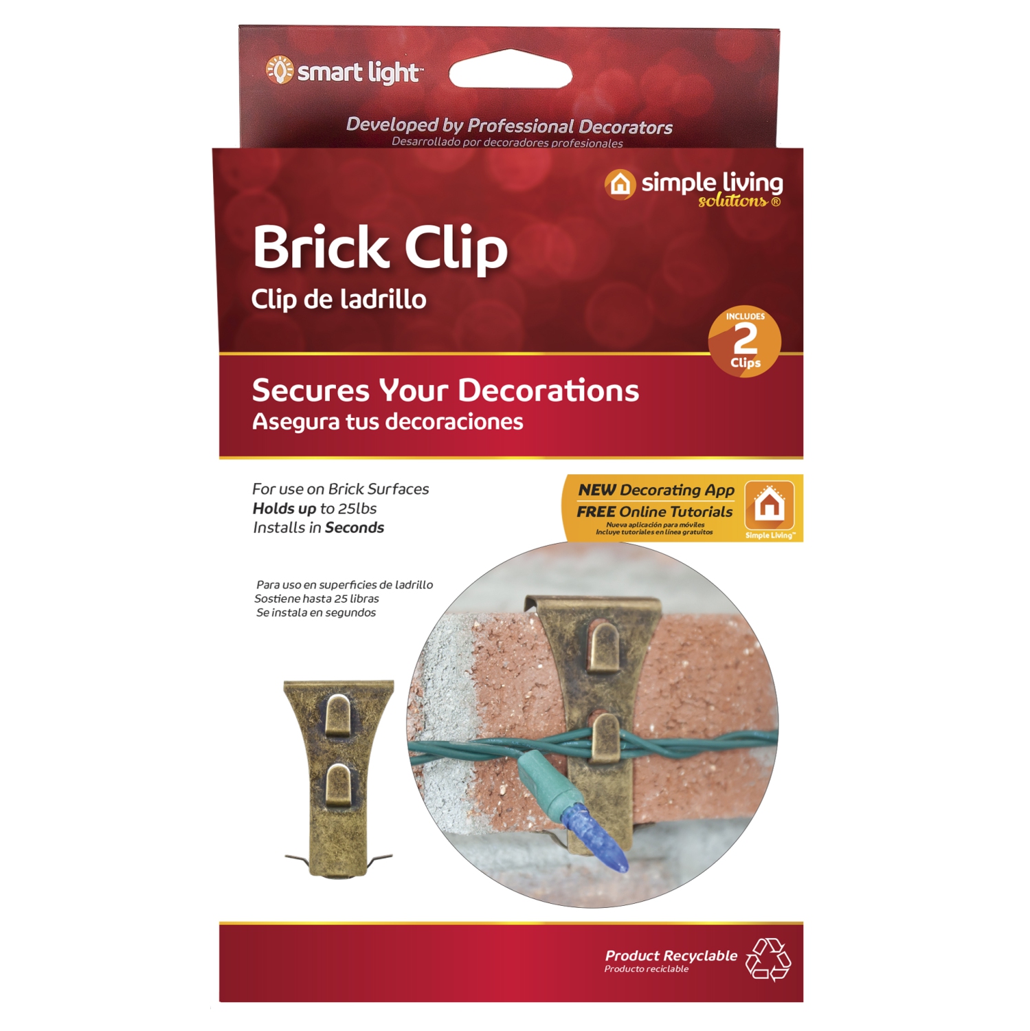 Briques de fixation pour lumières de Noël d'extérieur - Ensemble de 2 - 2,75 po