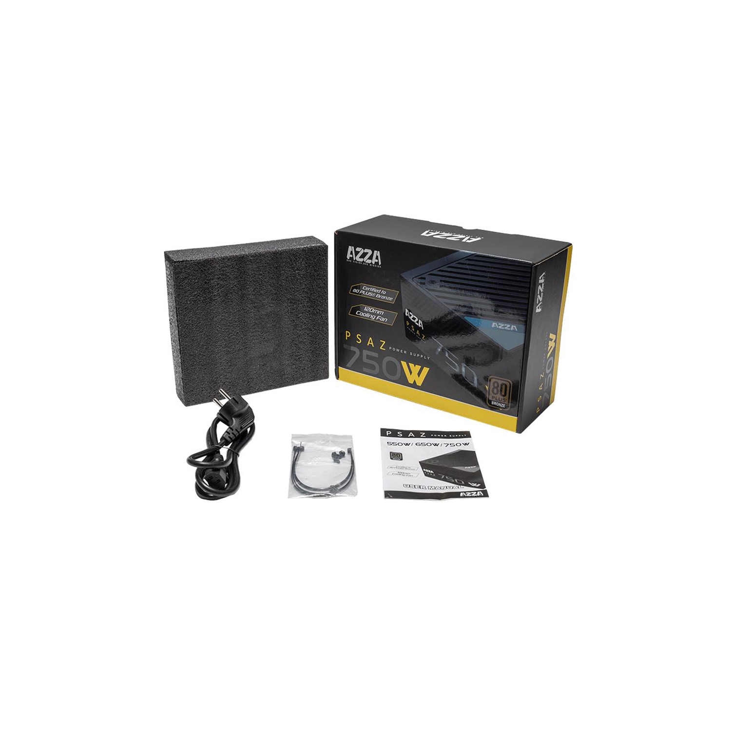 AZZA PSAZ-750W 750W ATX 80 PLUS BRONZE Certified Non-Modular Power Supply - Intel ATX12V - Single +12V Rail - 120mm Fan - 4x 6+2-pin PCI-E Connectors