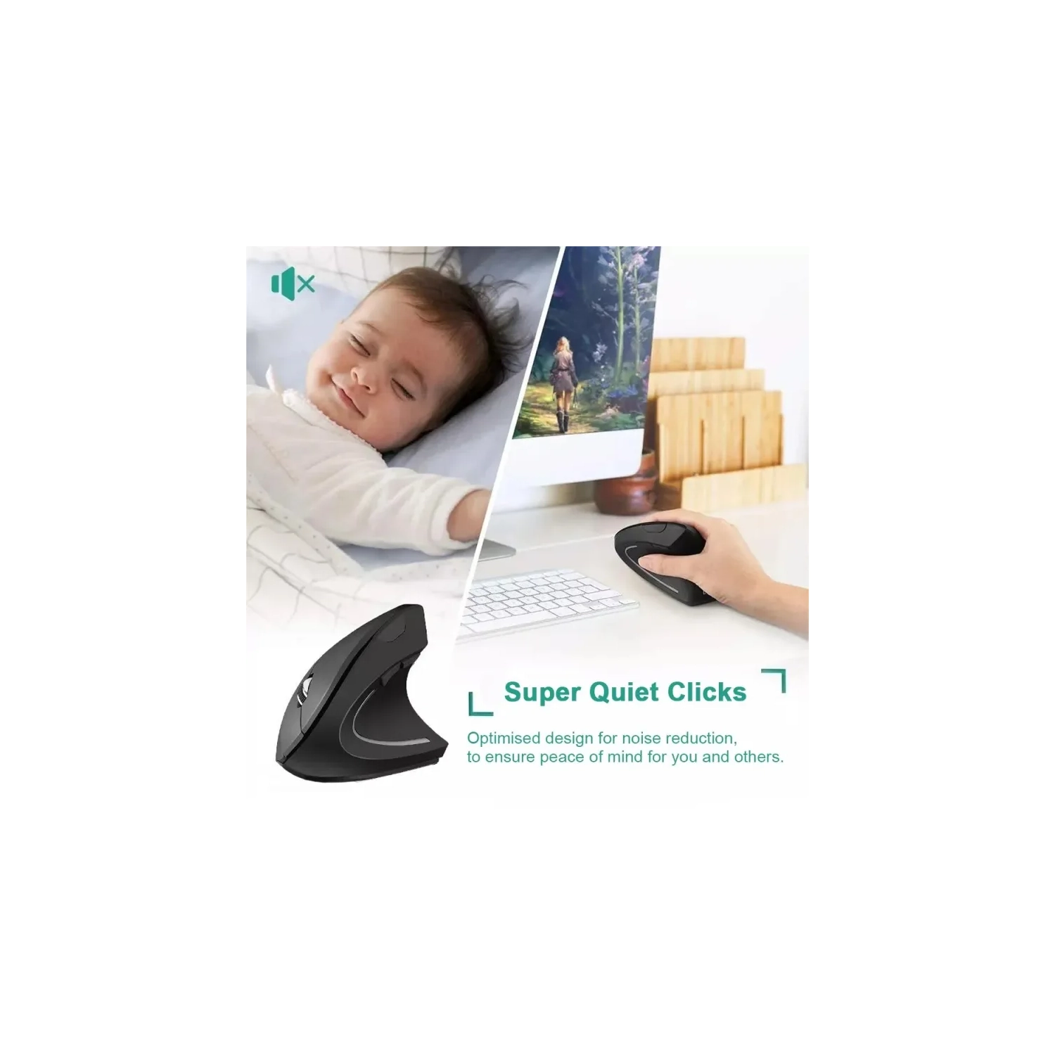 Ergonomic Vertical Mouse - 2.4GHz Wireless Optical Mice with 3 Adjustable DPI, 6 Buttons - Ideal for Laptop, PC, Computer, Desktop