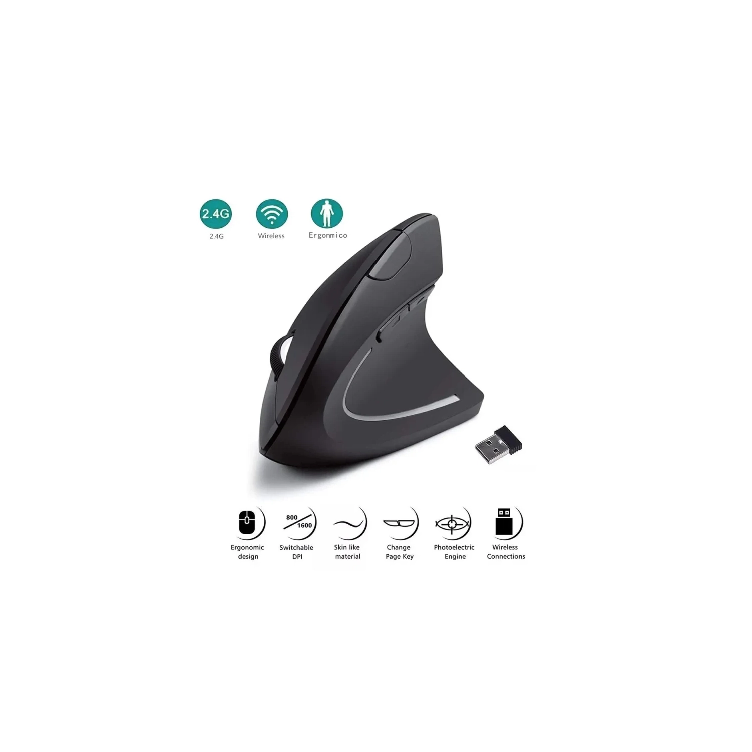 Ergonomic Vertical Mouse - 2.4GHz Wireless Optical Mice with 3 Adjustable DPI, 6 Buttons - Ideal for Laptop, PC, Computer, Desktop