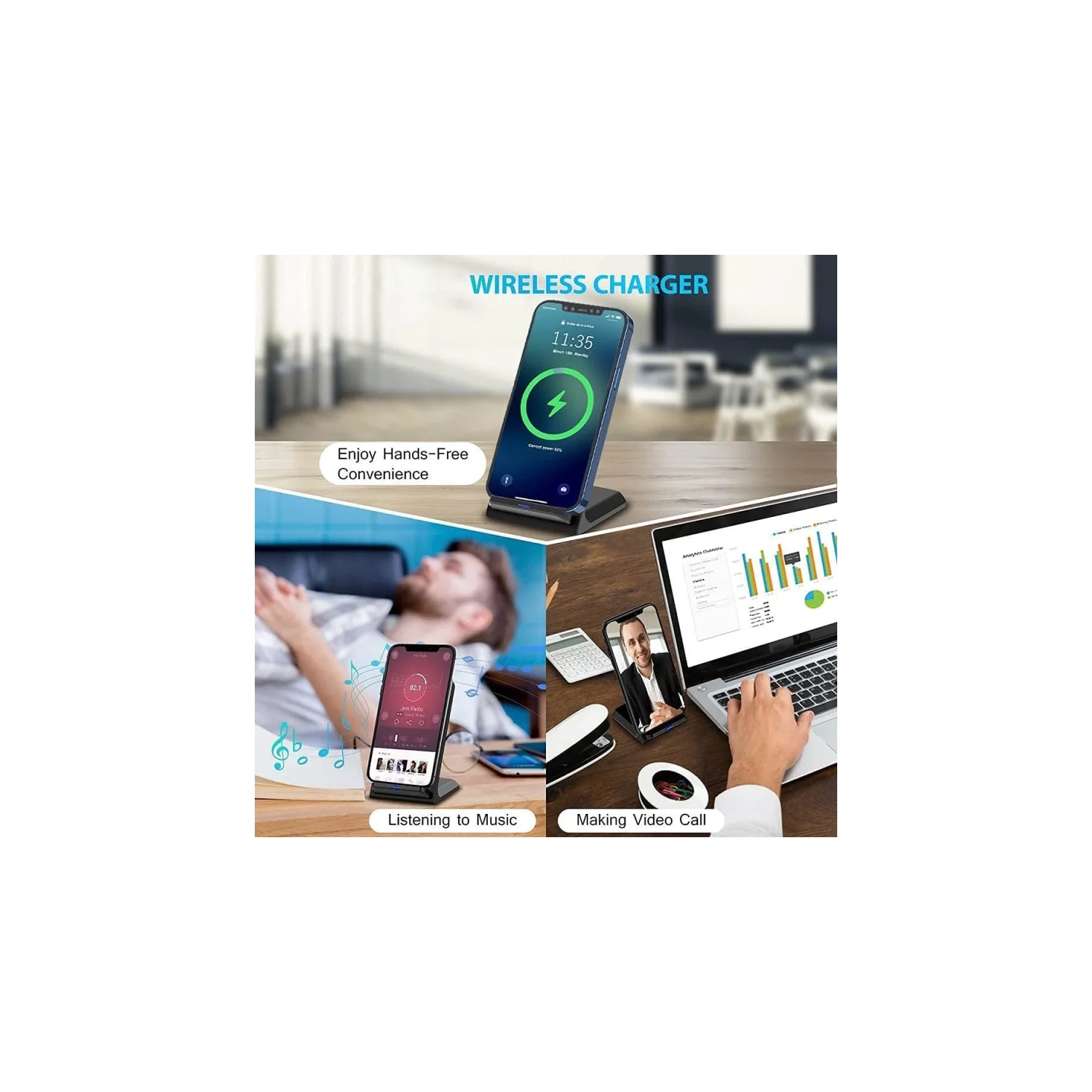 20 W Wireless Charger Stand Pad - Induction Fast Charging Dock Station for iPhone 17, 16, 15, 14, 13, 12, 11 Pro, LG, Samsung, Motorola, and Google