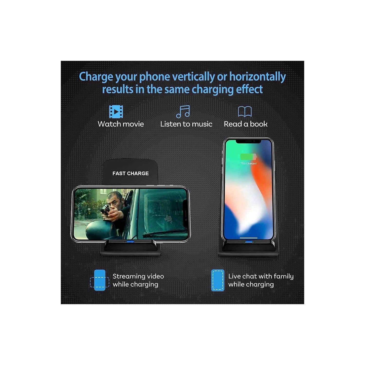 20 W Wireless Charger Stand Pad - Induction Fast Charging Dock Station for iPhone 17, 16, 15, 14, 13, 12, 11 Pro, LG, Samsung, Motorola, and Google