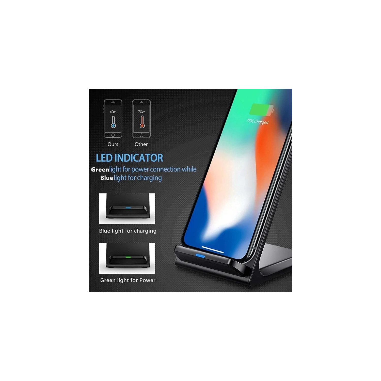 20 W Wireless Charger Stand Pad - Induction Fast Charging Dock Station for iPhone 17, 16, 15, 14, 13, 12, 11 Pro, LG, Samsung, Motorola, and Google