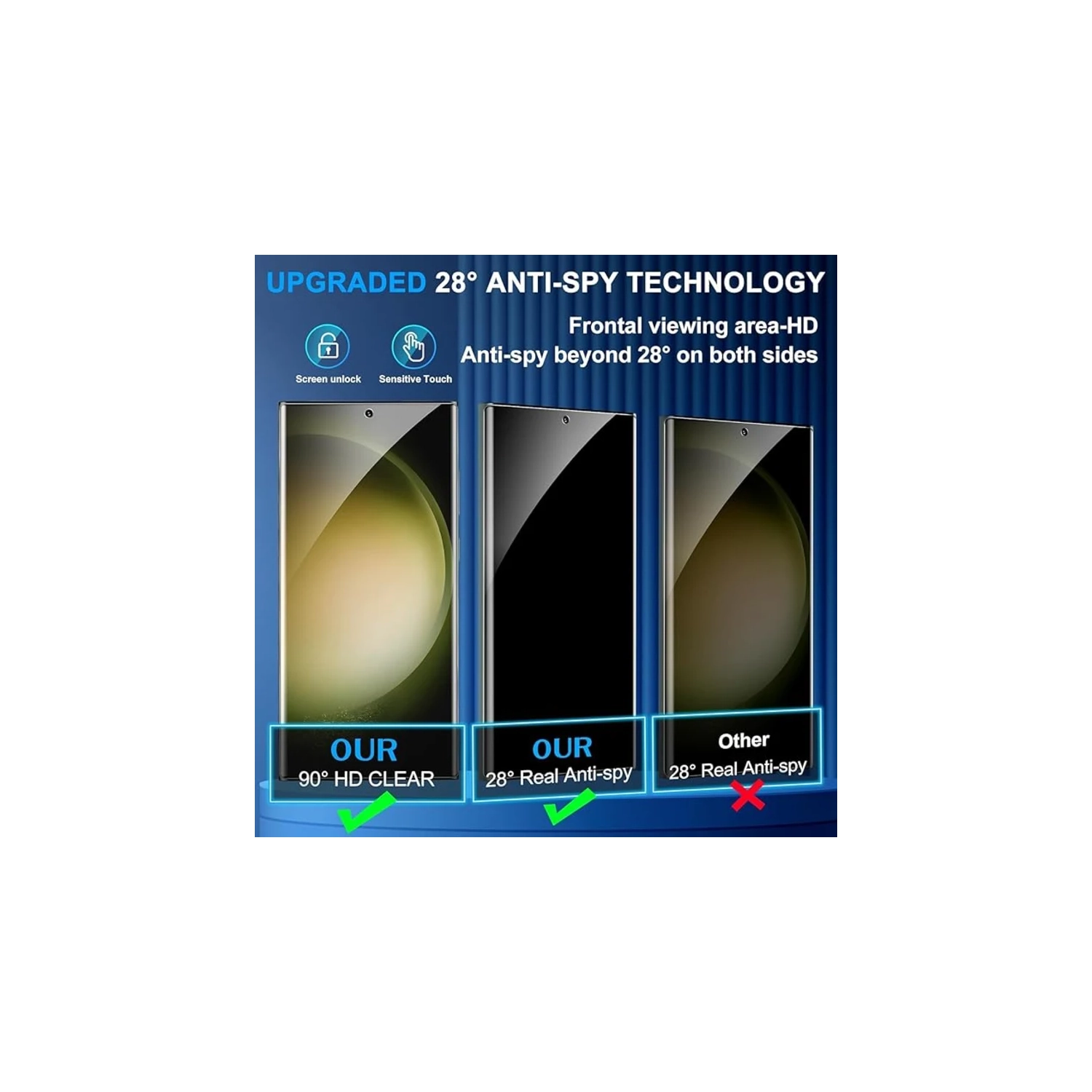 Galaxy S24 Plus Privacy Screen Protector - Ultra HD Tempered Glass, Anti-Spy, 9H Hardness, Anti-Scratch, Bubble-Free, with Bonus Camera Lens