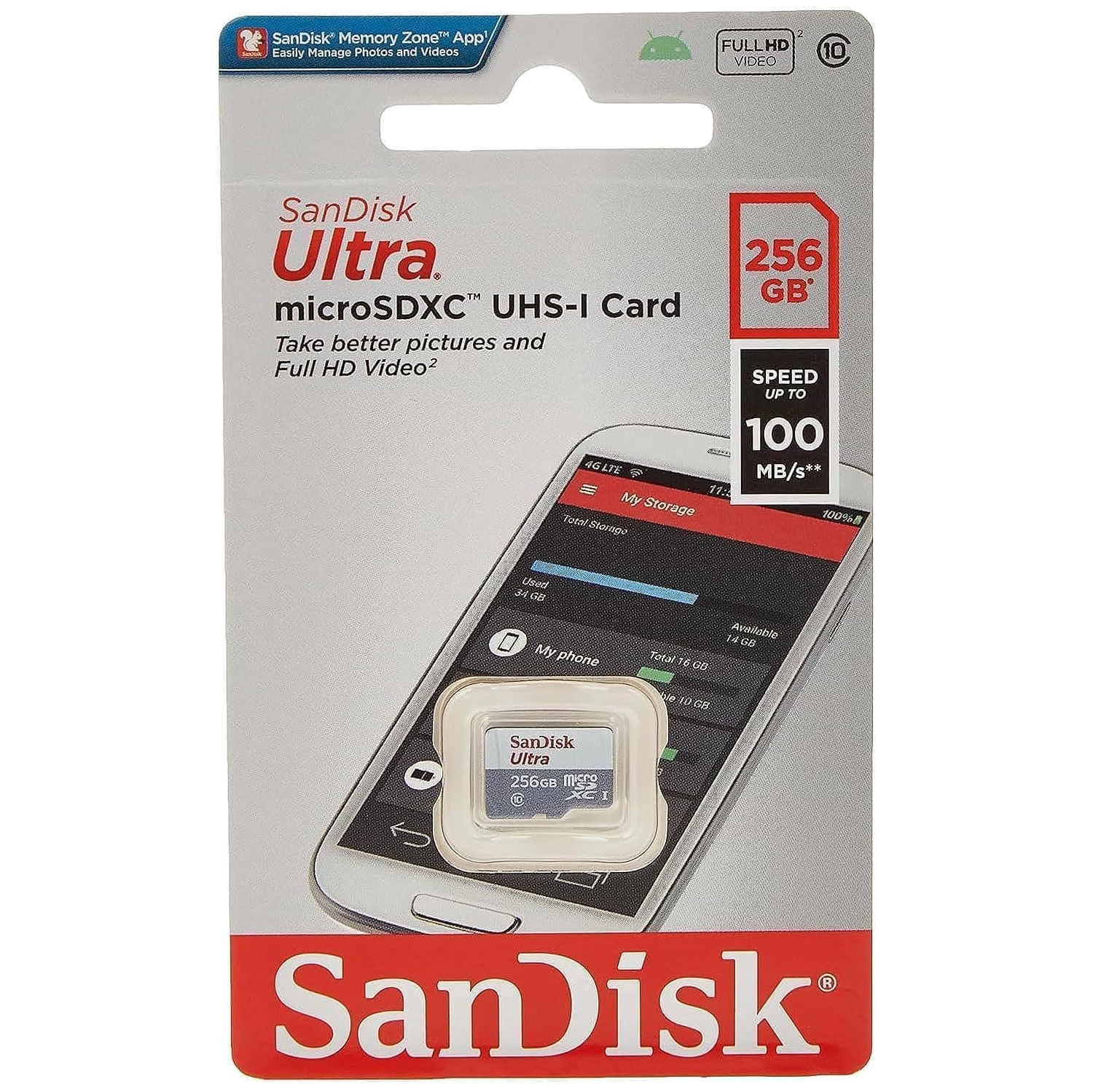 SanDisk 256GB Ultra microSDXC UHS 1 micro SD Card 100MB/s Grey SDSQUNR-256G