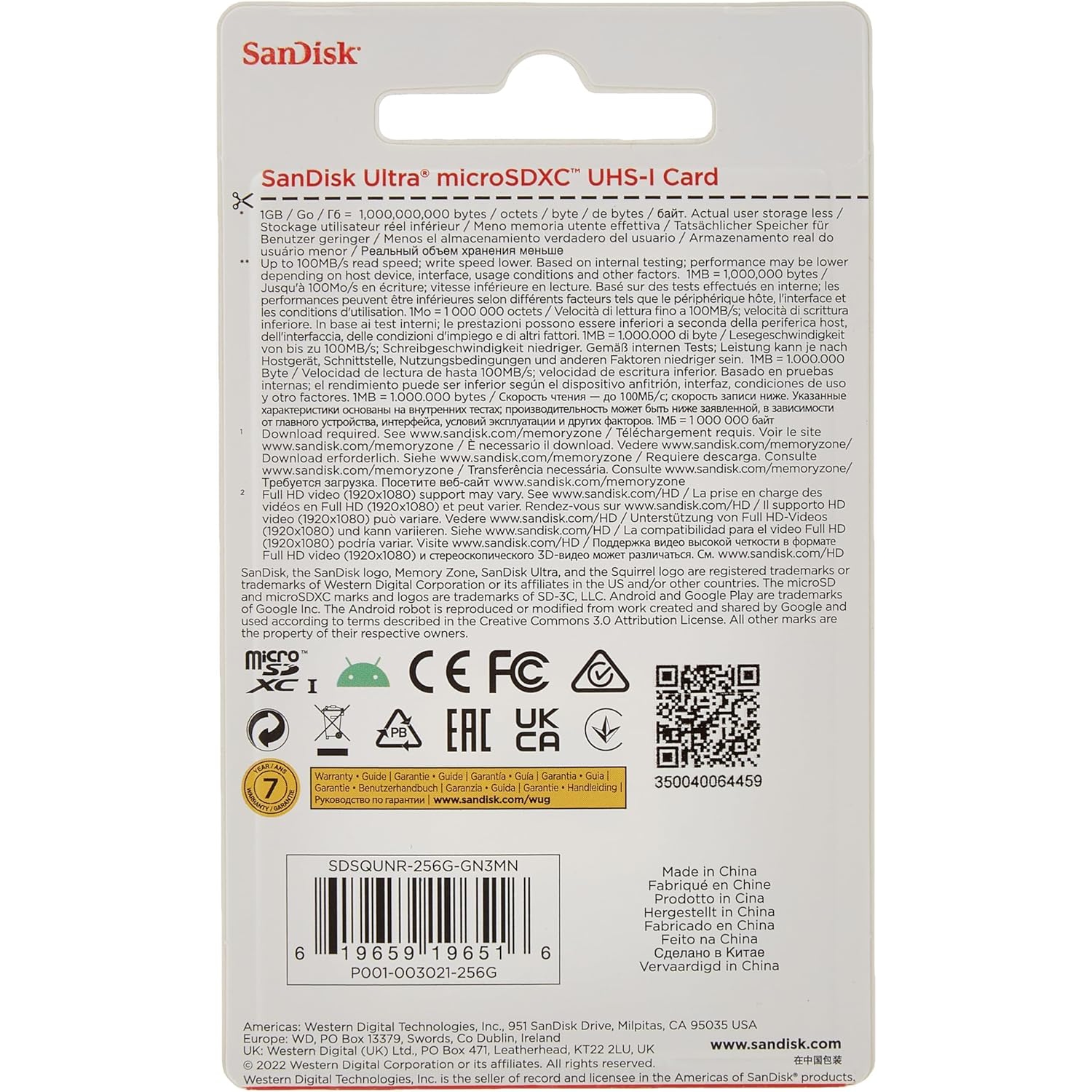 SanDisk 256GB Ultra microSDXC UHS 1 micro SD Card 100MB/s Grey SDSQUNR-256G