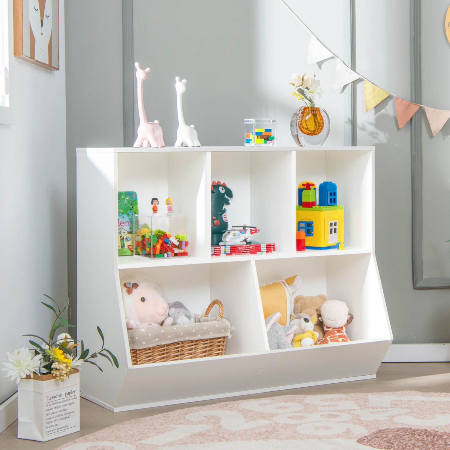 Meuble de rangement de jouets en bois à 5 compartiments pour enfants de Costway