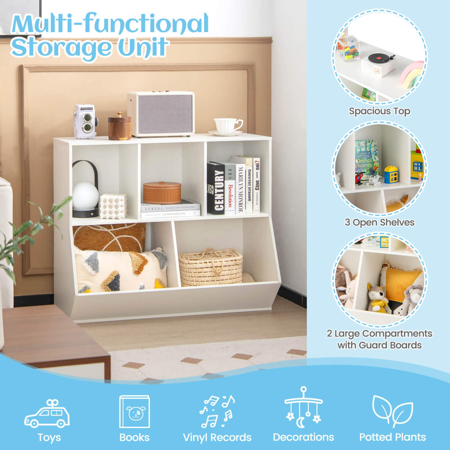 Meuble de rangement de jouets en bois à 5 compartiments pour enfants de Costway