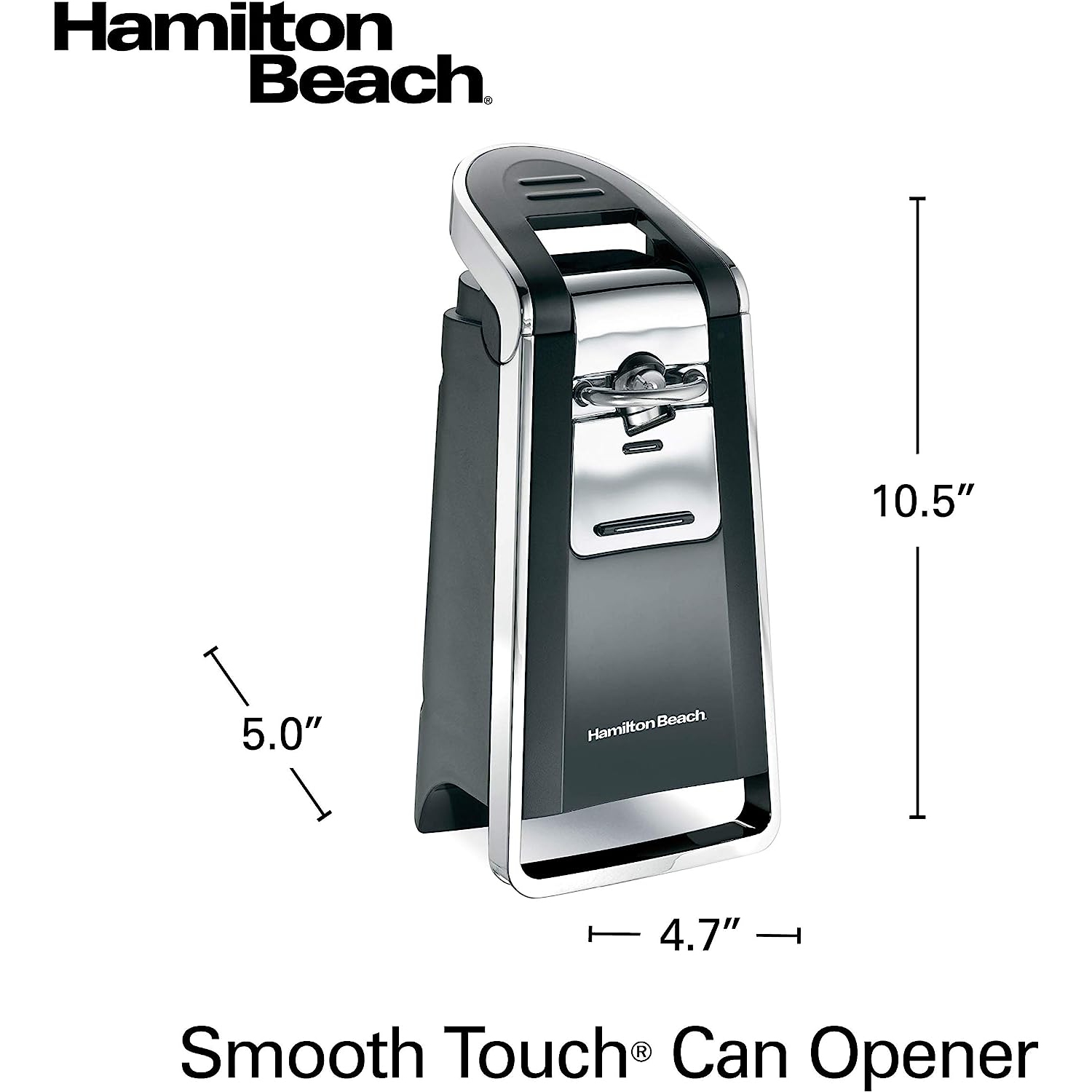 Hamilton Beach Smooth Touch Electric Automatic Can Opener with Easy Push Down Lever, Opens All Standard-Size and Pop-Top Cans, Extra Tall, Black and