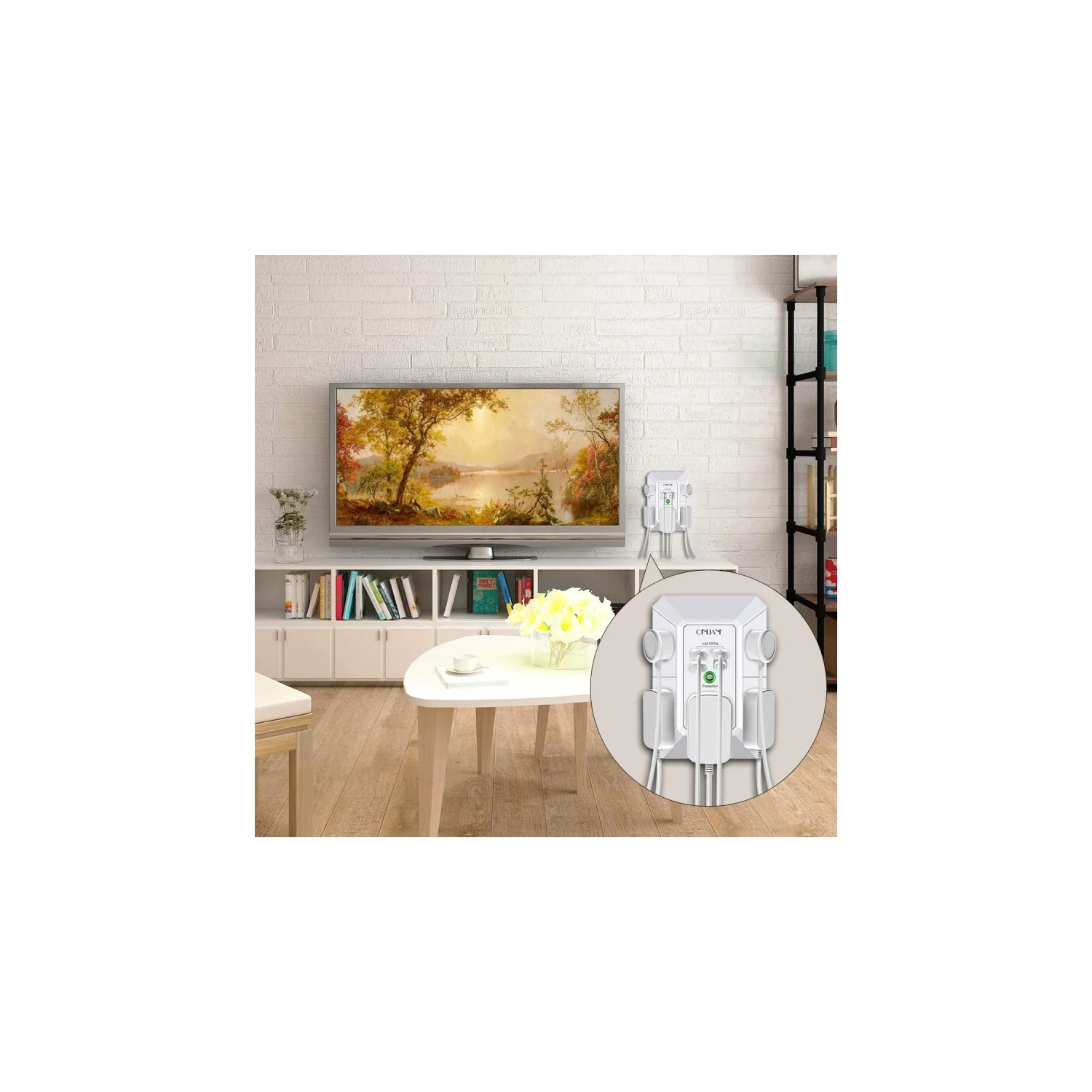 USB Wall Charger Surge Protector - 5 Outlet Extender with 4 USB Charging Ports - 3-Sided 1680J Power Strip Multi Plug Outlets Wall Adapter - Spaced