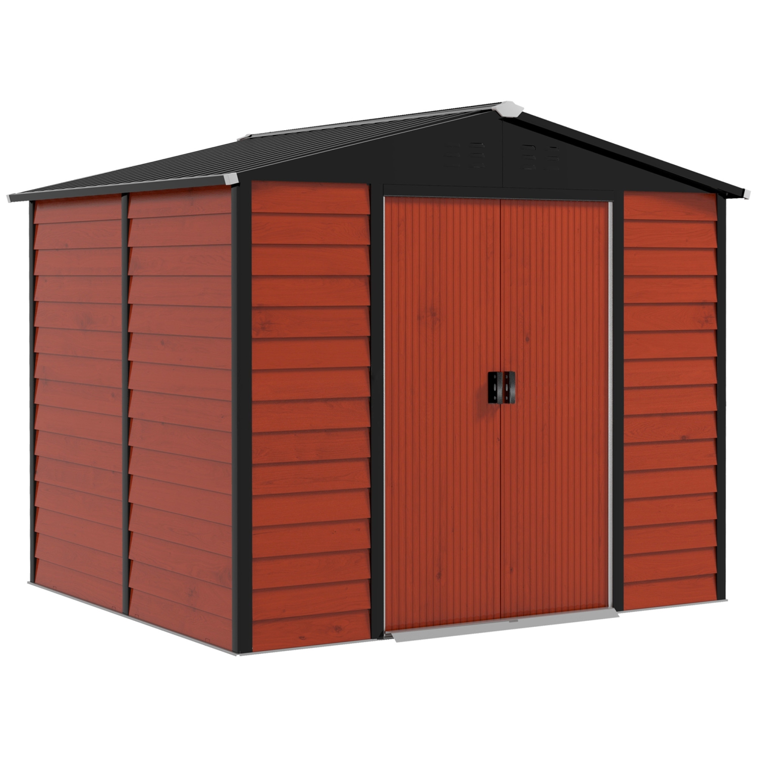 Outsunny 8' x 7' Outdoor Storage Shed, Easy to Assemble, Upgraded Galvanized Metal Garden Shed with Lockable Doors, Floor Frame and Gloves for Backyard, Lawn, Patio, Teak