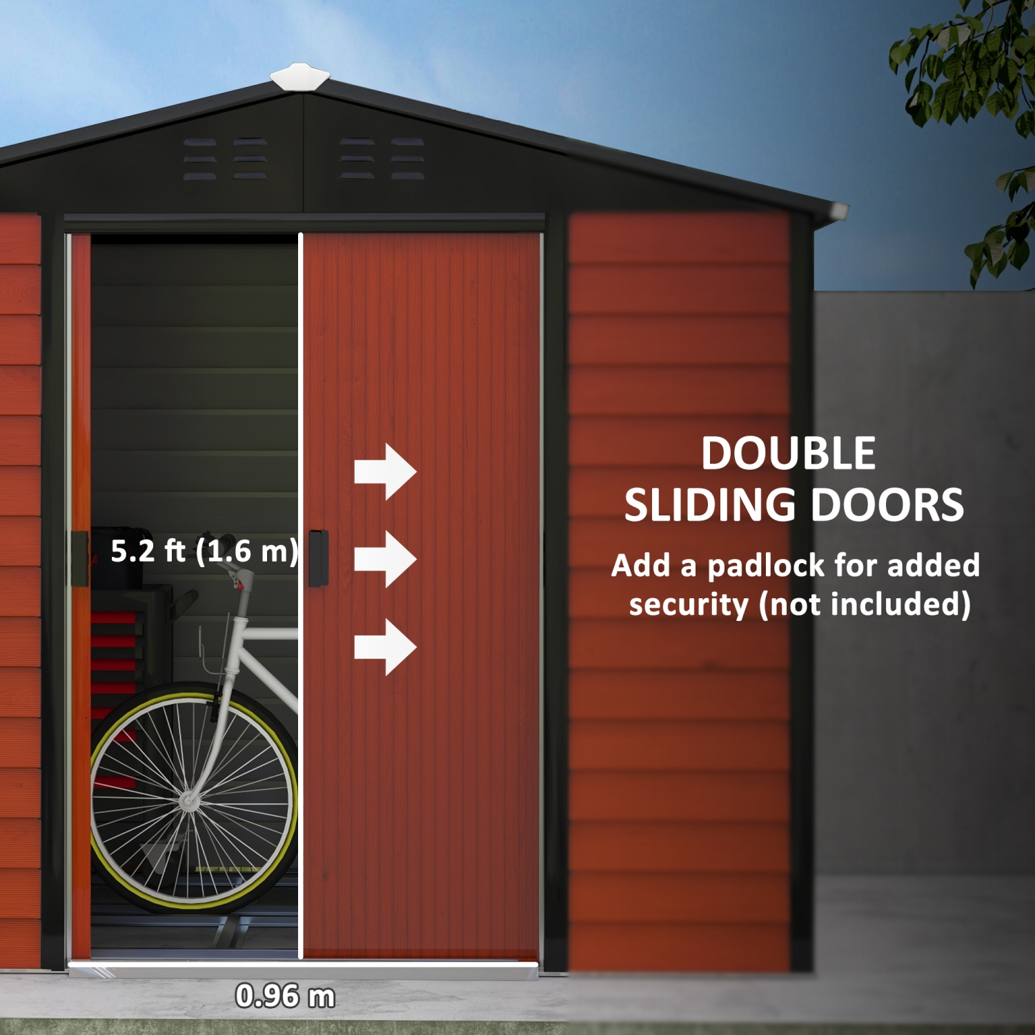 Outsunny 8' x 7' Outdoor Storage Shed, Easy to Assemble, Upgraded Galvanized Metal Garden Shed with Lockable Doors, Floor Frame and Gloves for