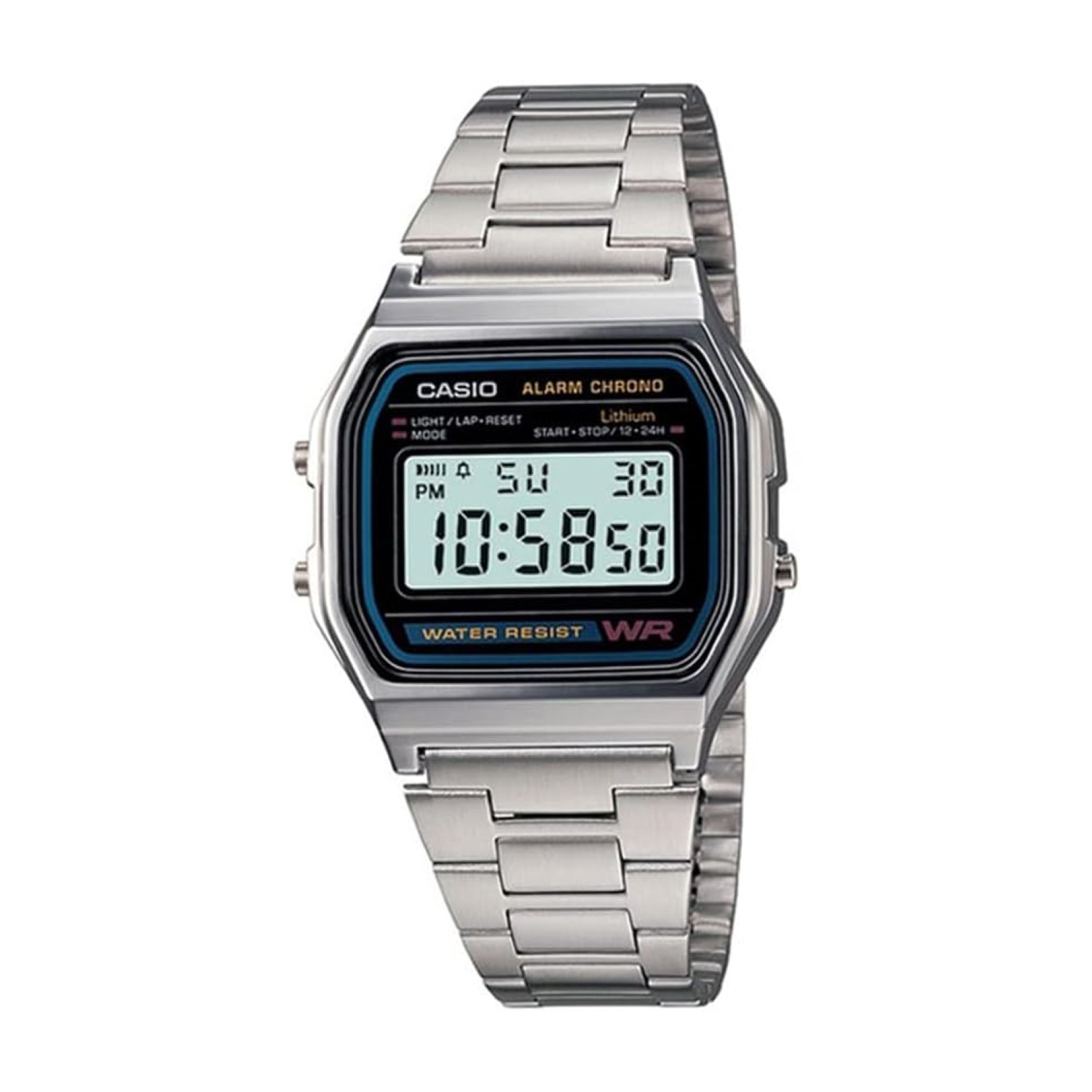 Casio Men's A158W-1 Classic Digital Stainless Steel Bracelet Watch, Silver