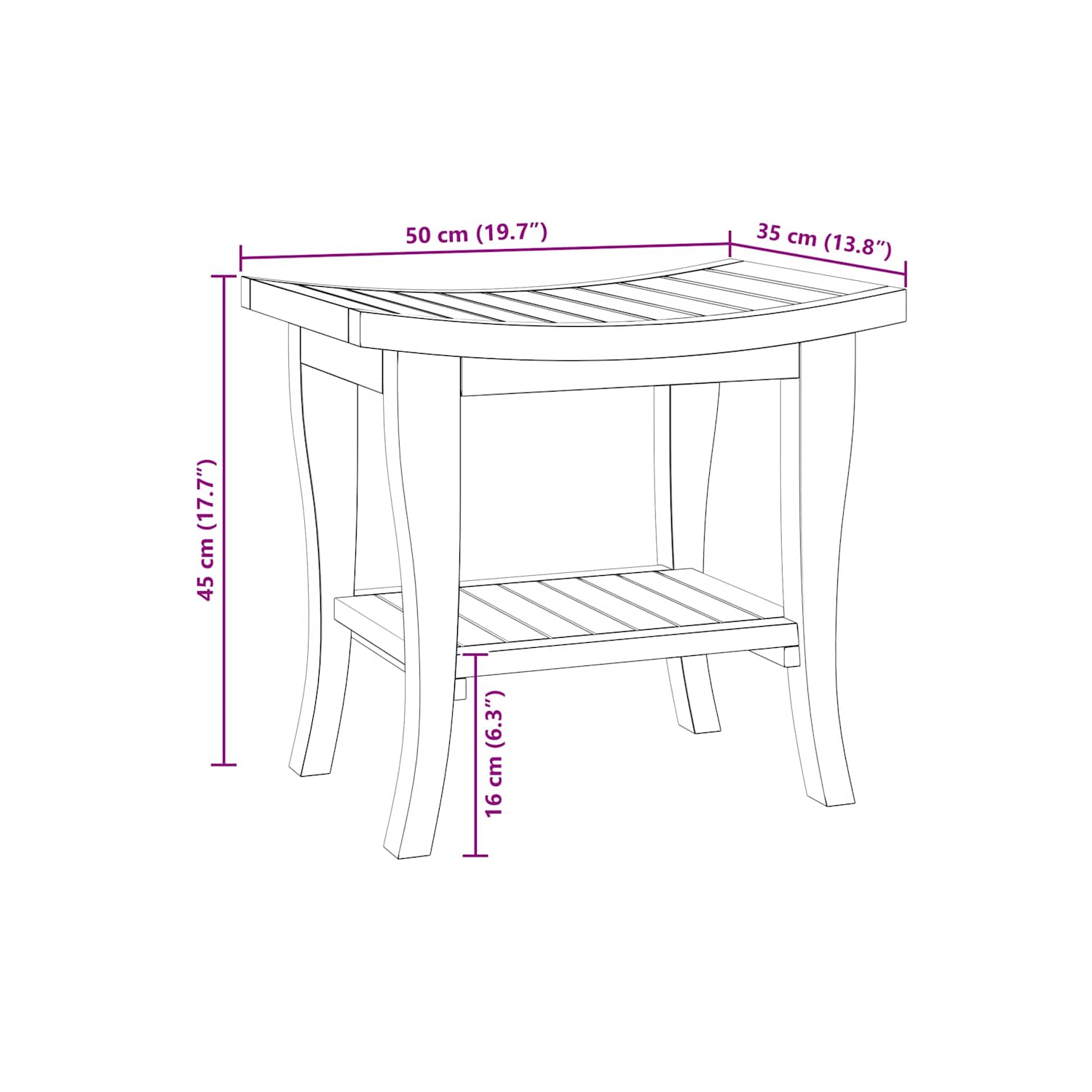 vidaXL Bathroom Side Table 50x35x45 cm Solid Wood Teak