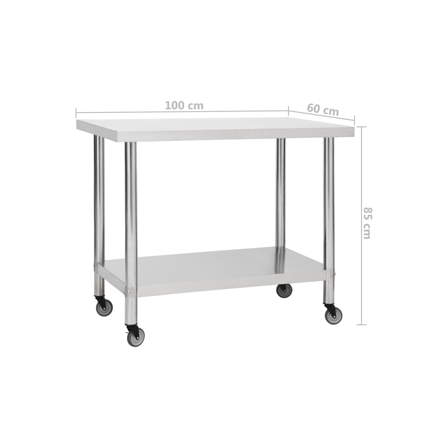 vidaXL Kitchen Work Table with Wheels 100x60x85 cm Stainless Steel