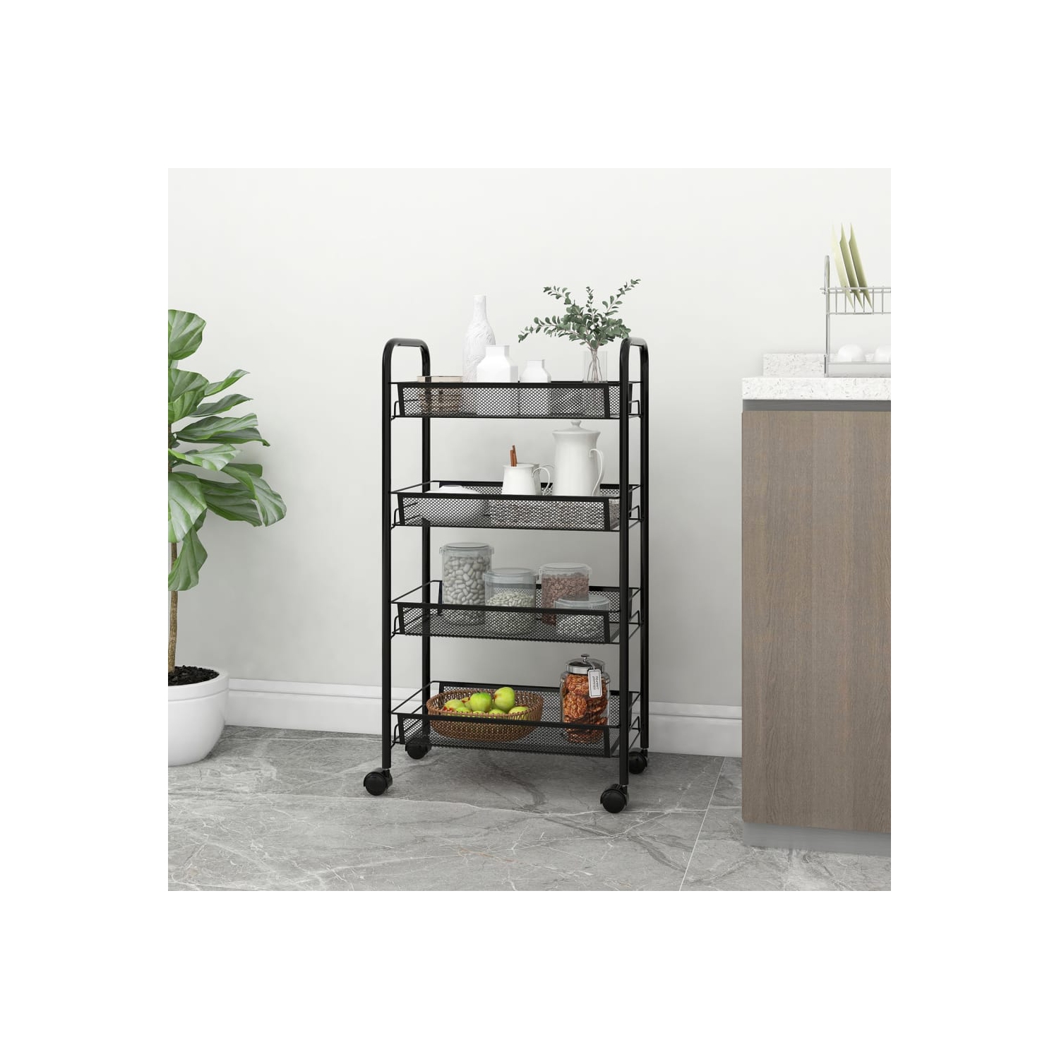vidaXL 4-Tier Kitchen Trolley Black 46x26x85 cm Iron