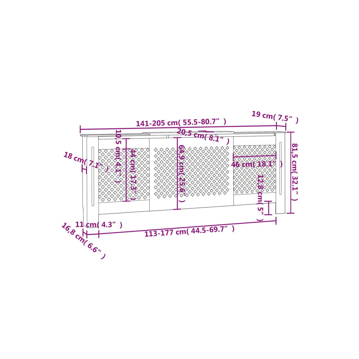 Recouvrement de radiateur en MDF 205&nbsp;cm gris vidaXL