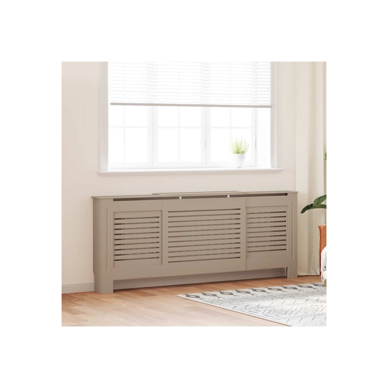 vidaXL Radiator Cover with Top Shelf, Hide Cluttered Pipes, MDF, 55.5-80.7''x7.5''x32.1'', Brown