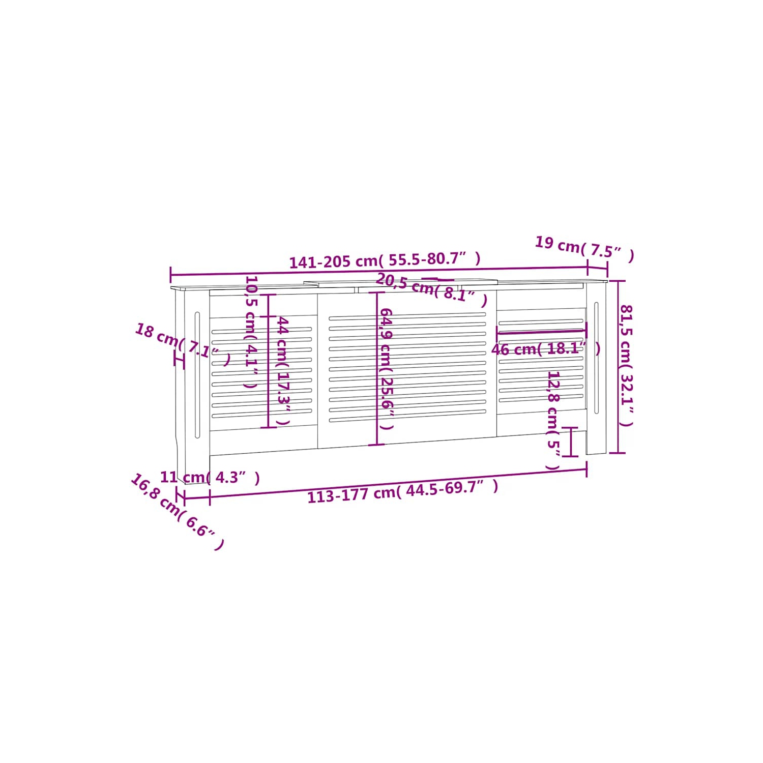 vidaXL Radiator Cover with Top Shelf, Hide Cluttered Pipes, MDF, 55.5-80.7''x7.5''x32.1'', Brown