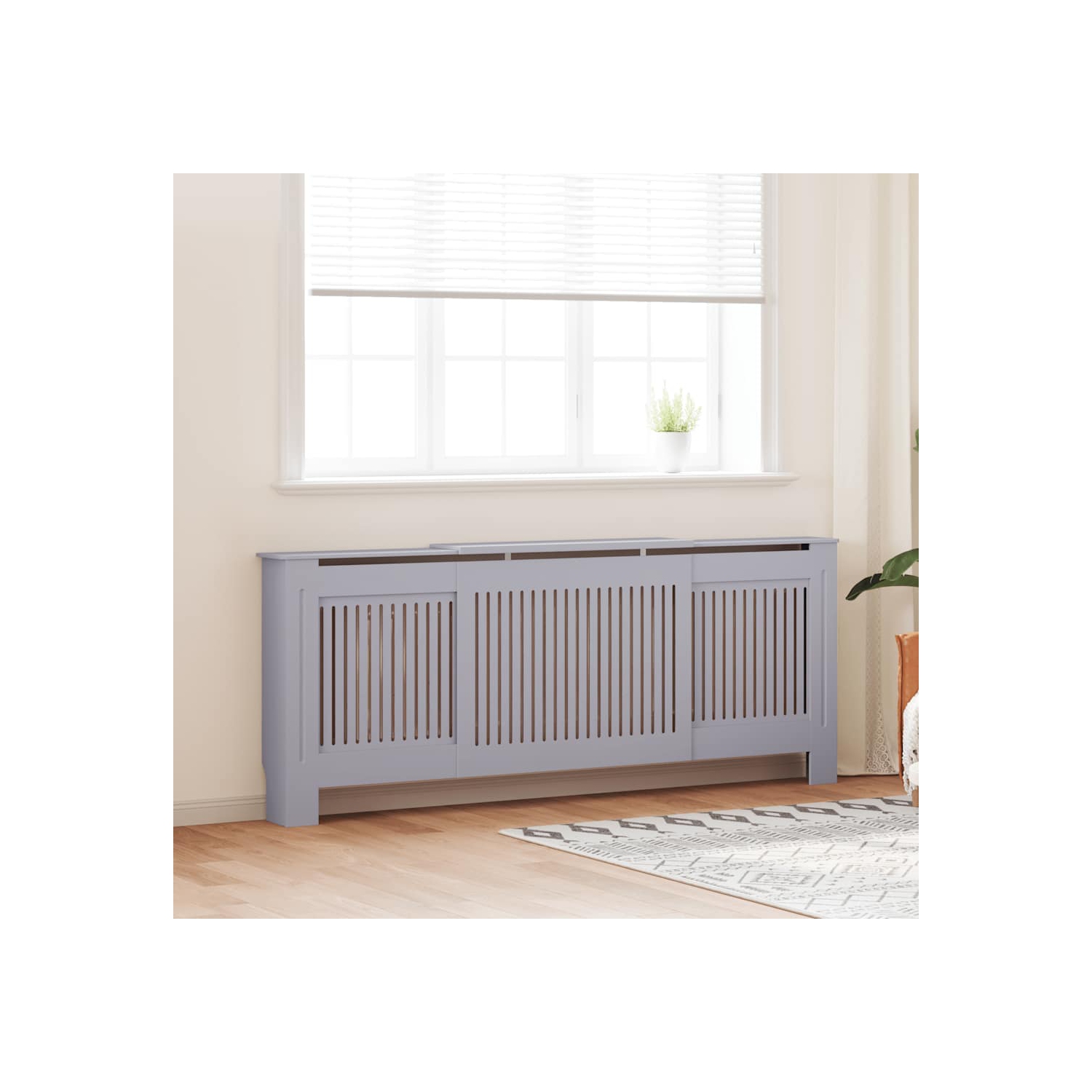 vidaXL Radiator Cover with Top Storage Shelf, Heater Cover, MDF, 55.5-80.7''x7.5''x32.1'', Gray