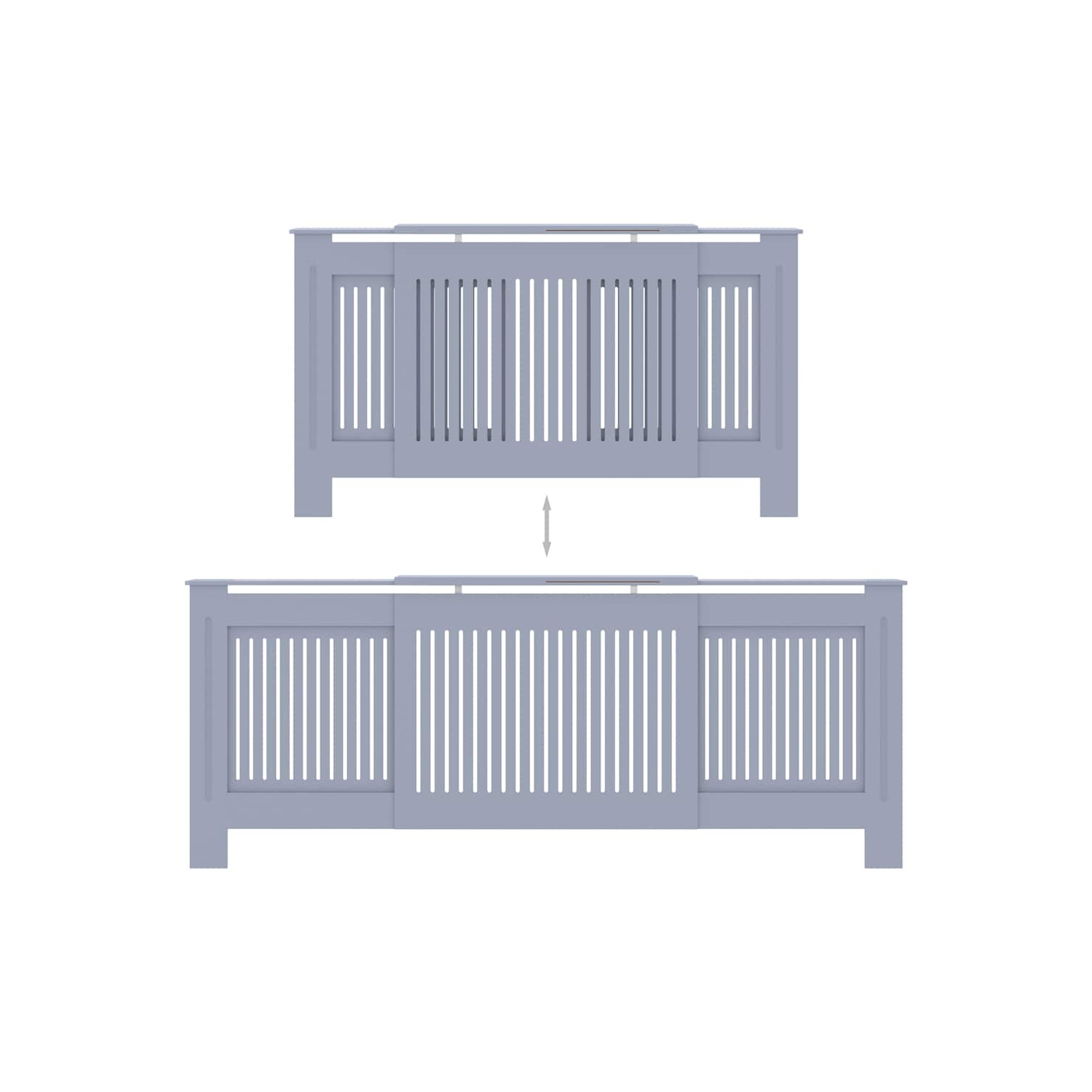 vidaXL Radiator Cover with Top Storage Shelf, Heater Cover, MDF, 55.5-80.7''x7.5''x32.1'', Gray