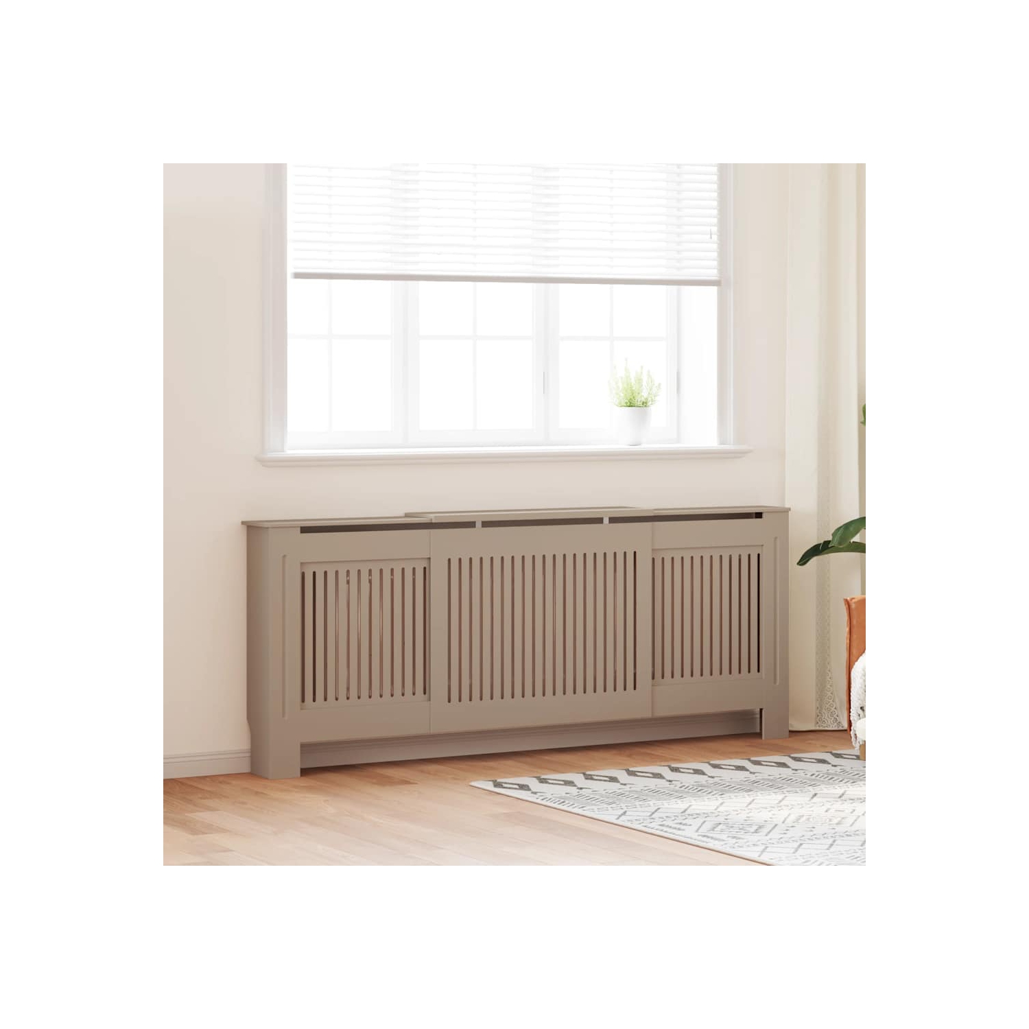 vidaXL Radiator Cover with Top Storage Shelf, Heater Cover, MDF, 55.5-80.7''x7.5''x32.1'', Brown