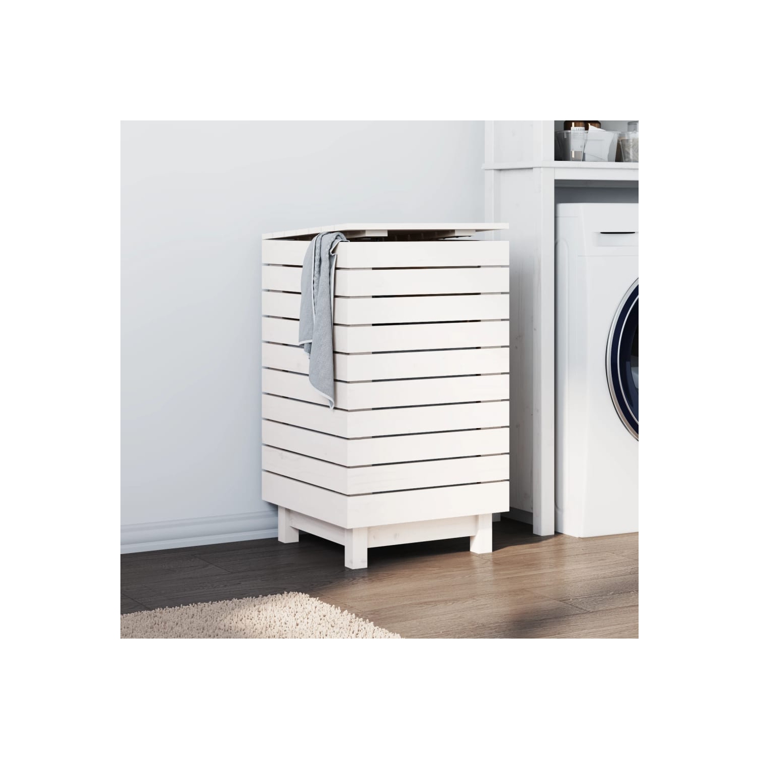 VidaXL panier à linge blanc 44x44x76&nbsp;cm pin massif