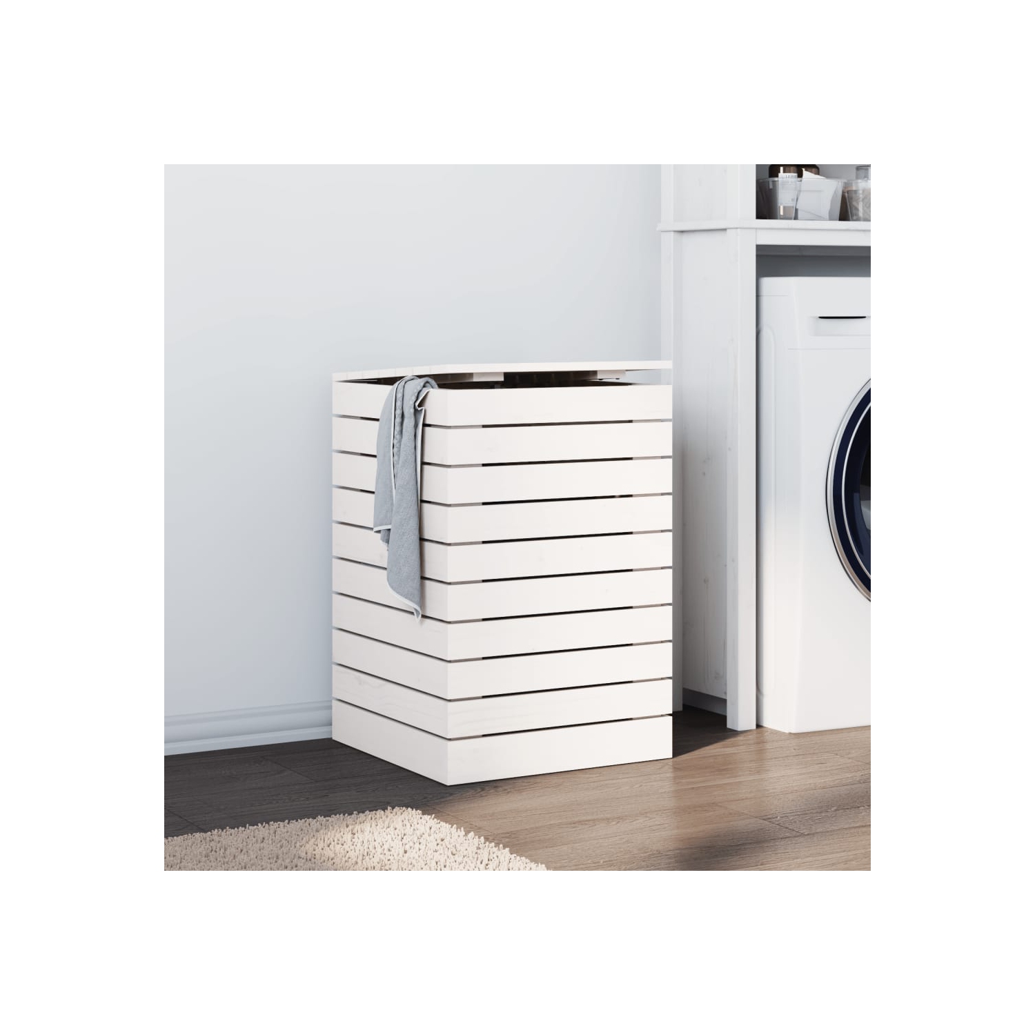 VidaXL panier à linge blanc 44x44x66&nbsp;cm pin massif