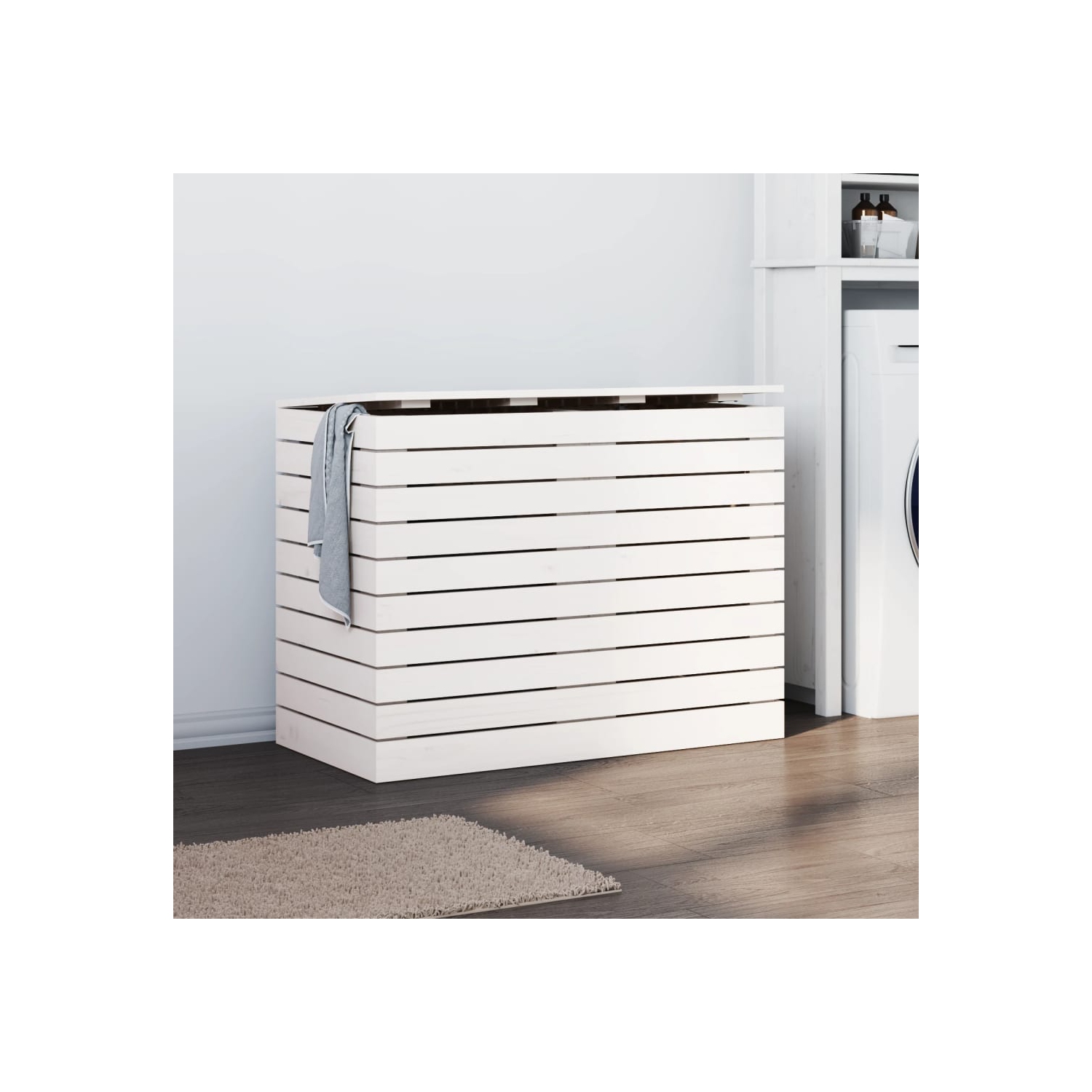 VidaXL panier à linge blanc 88.5x44x66&nbsp;cm Pin massif