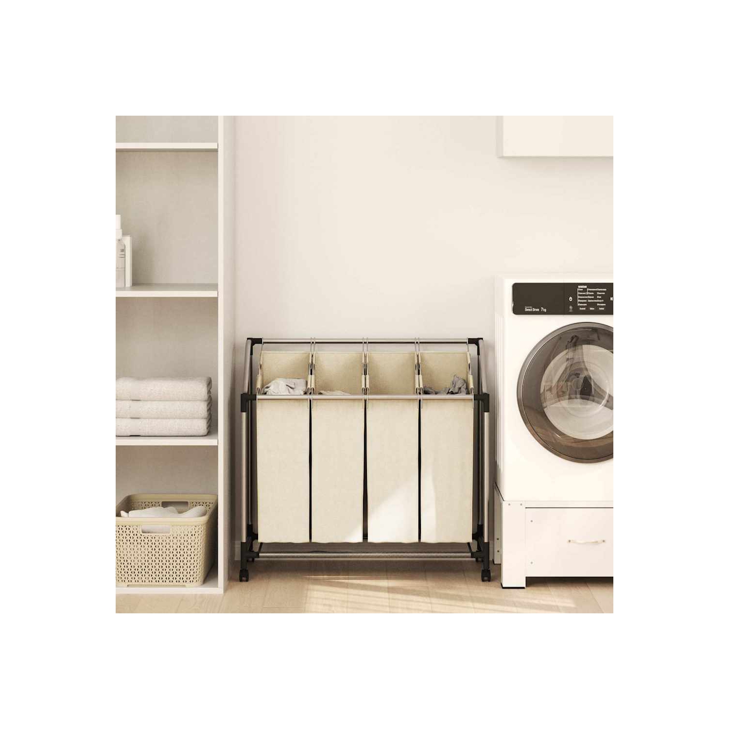 VidaXL panier à linge avec 4 sacs en acier crème