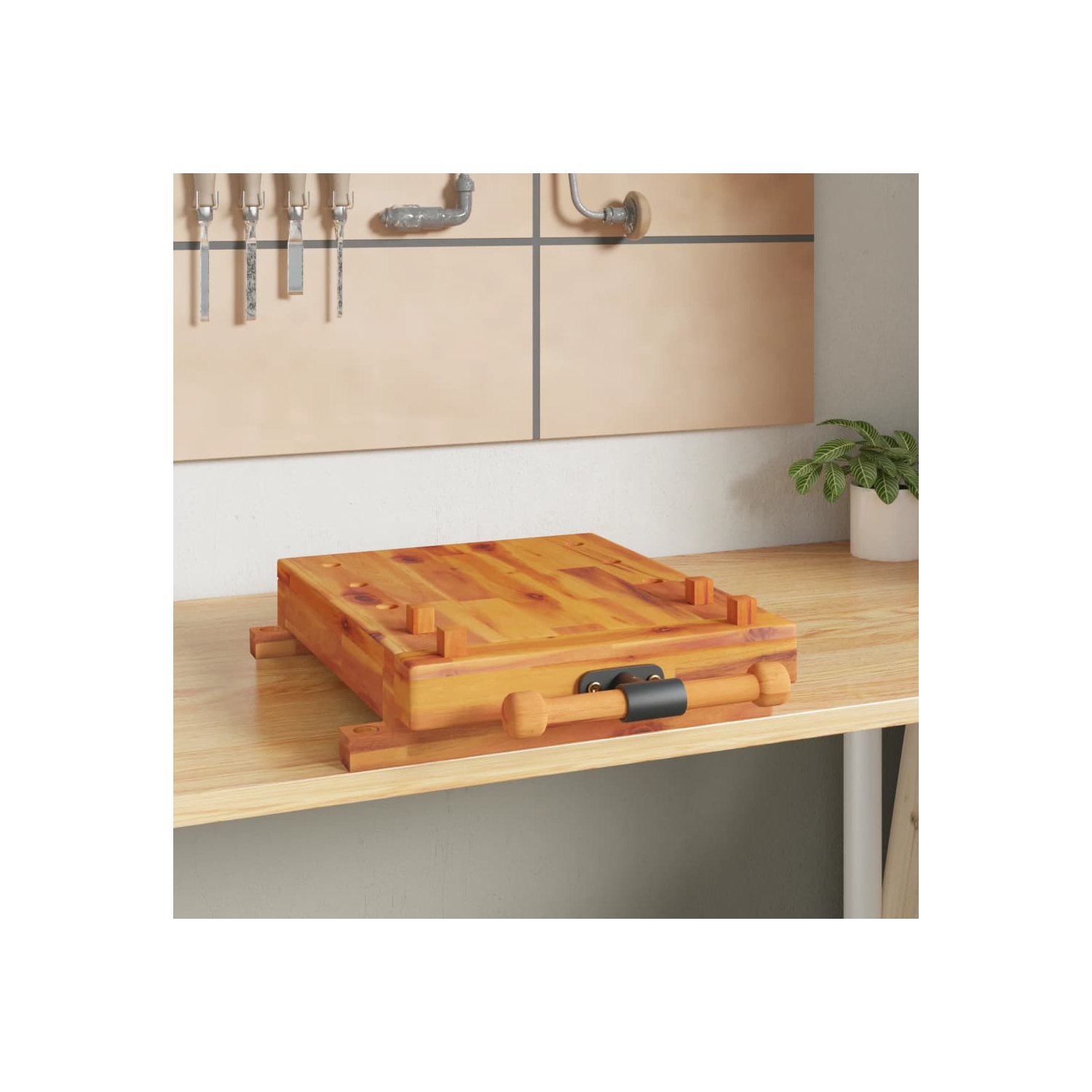 vidaXL Workbench Tabletop with Vice 52x44x9.5 cm Solid Wood Acacia